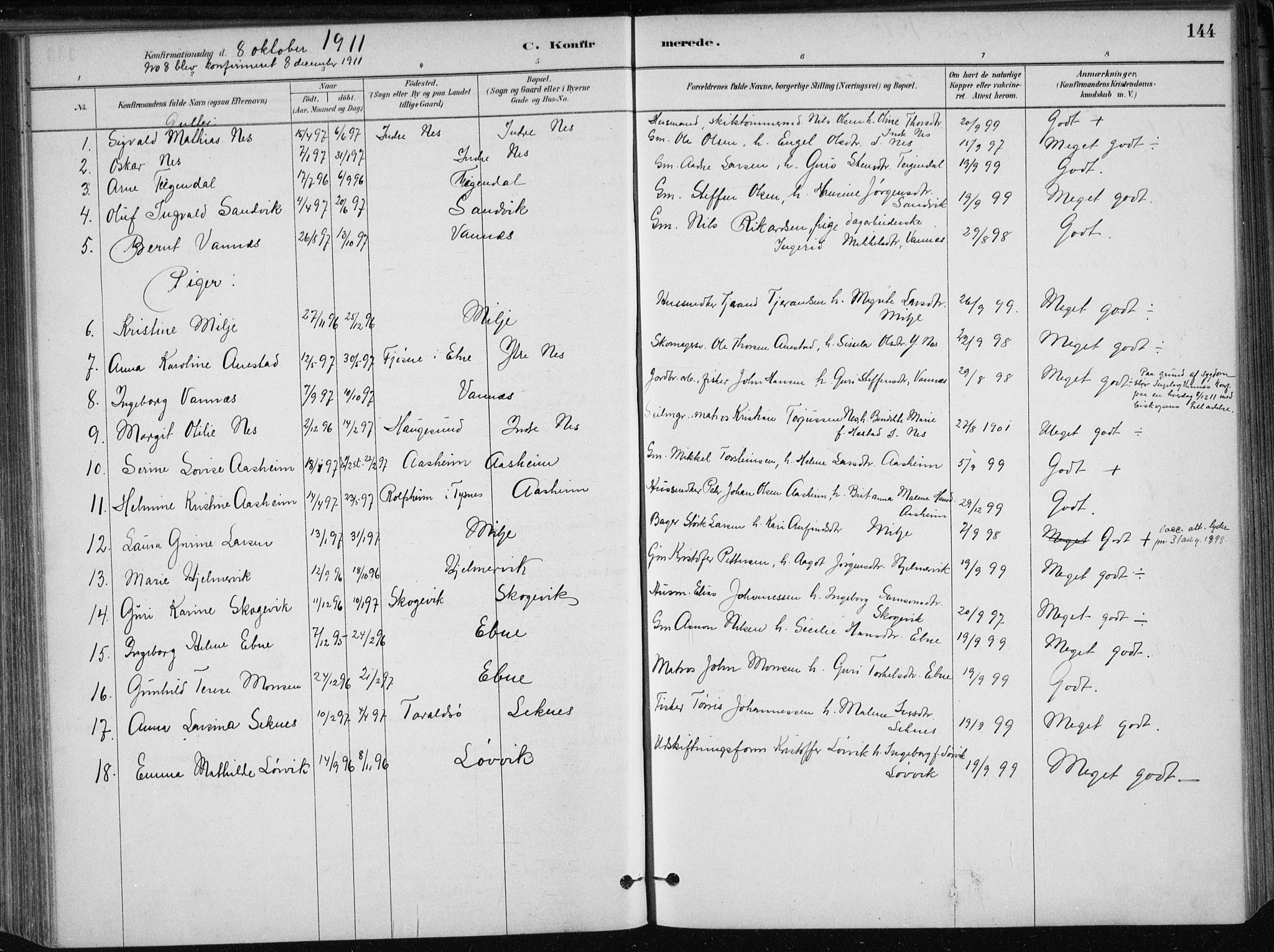 Skånevik sokneprestembete, SAB/A-77801/H/Haa: Parish register (official) no. B 1, 1879-1914, p. 144