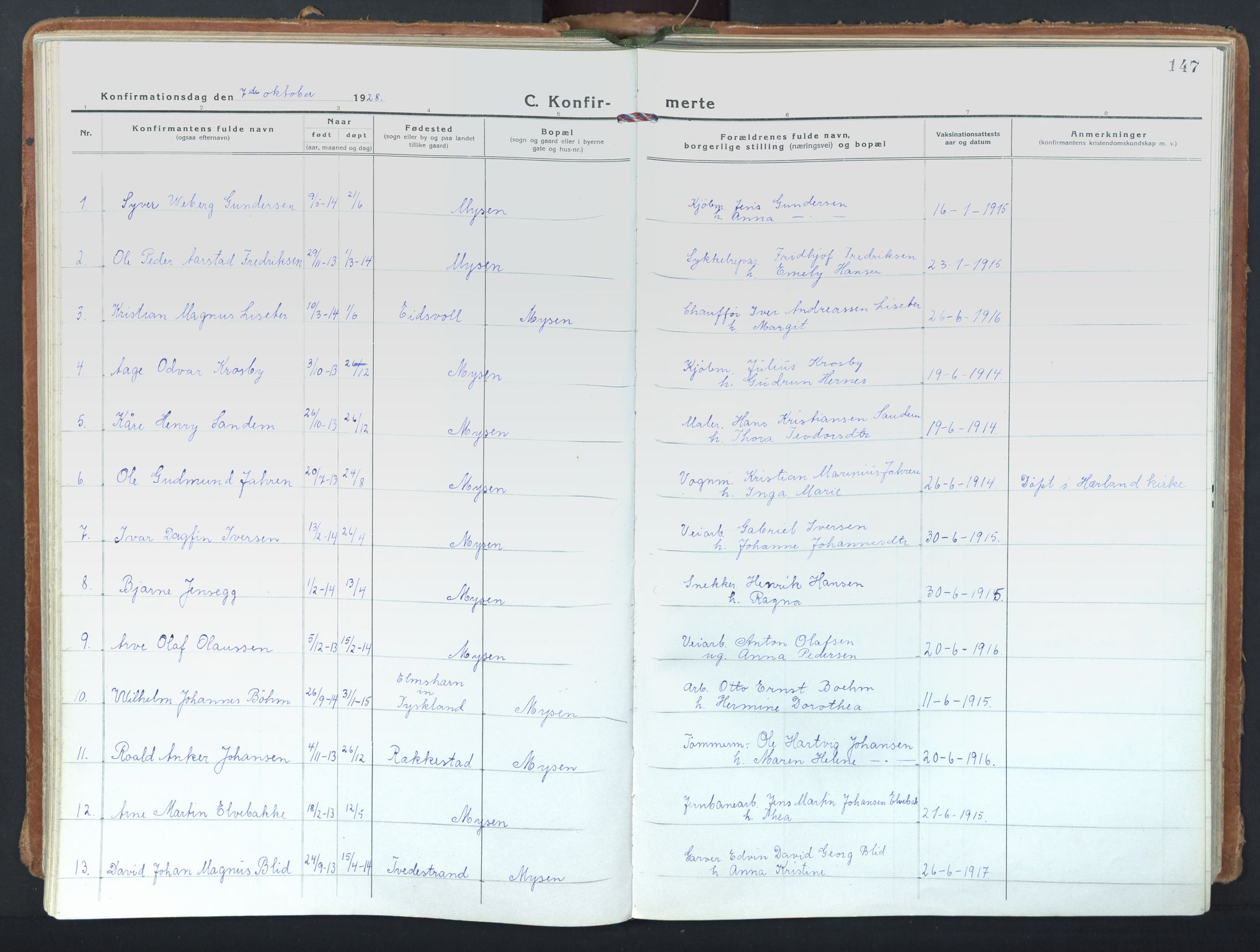 Eidsberg prestekontor Kirkebøker, SAO/A-10905/F/Fd/L0001: Parish register (official) no. IV 1, 1921-1948, p. 147