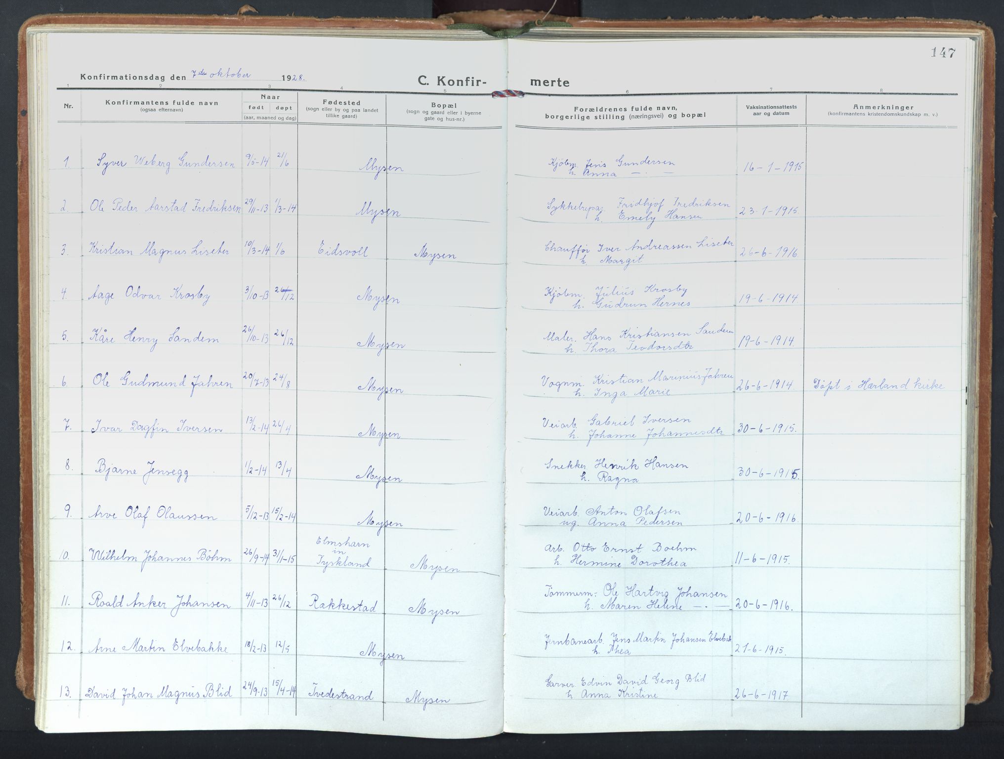 Eidsberg prestekontor Kirkebøker, AV/SAO-A-10905/F/Fd/L0001: Parish register (official) no. IV 1, 1921-1948, p. 147