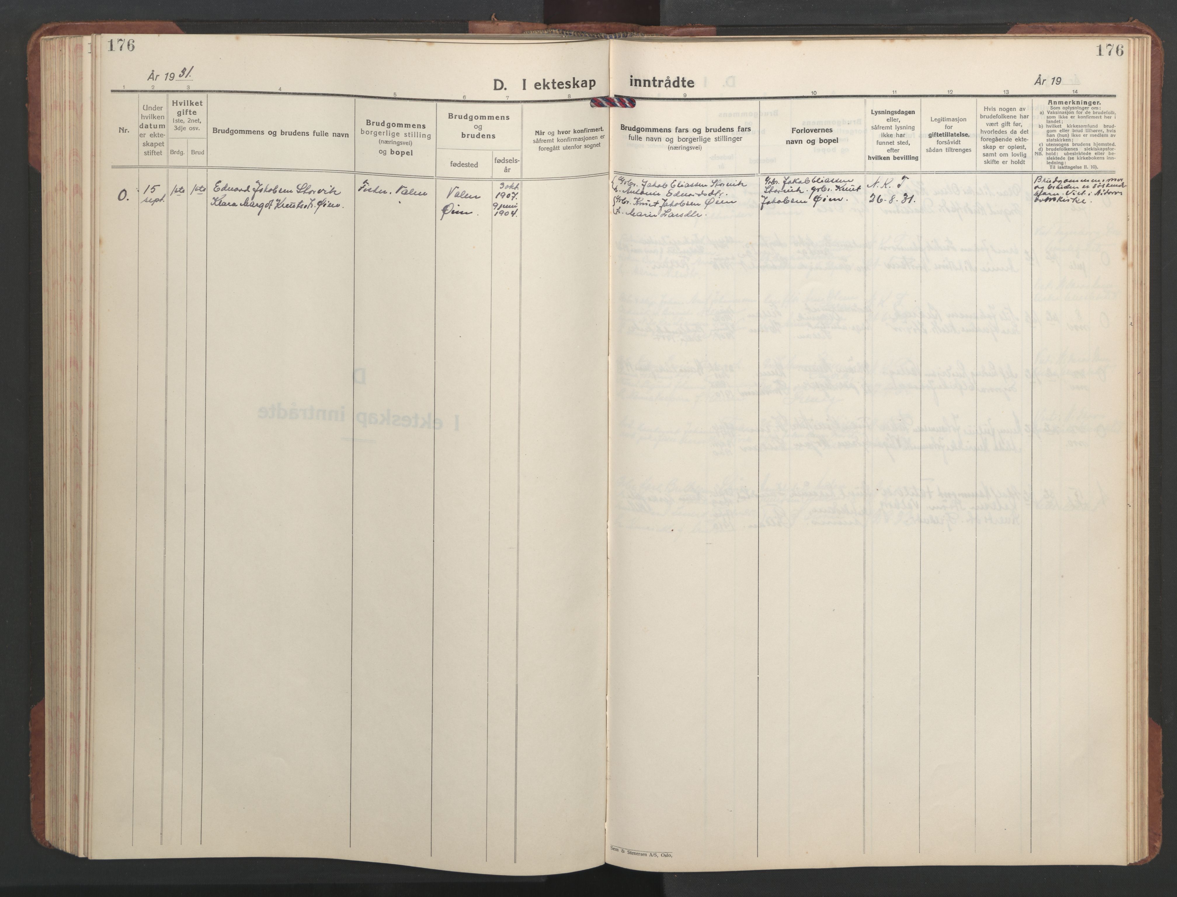 Ministerialprotokoller, klokkerbøker og fødselsregistre - Sør-Trøndelag, SAT/A-1456/637/L0564: Parish register (copy) no. 637C05, 1928-1968, p. 176