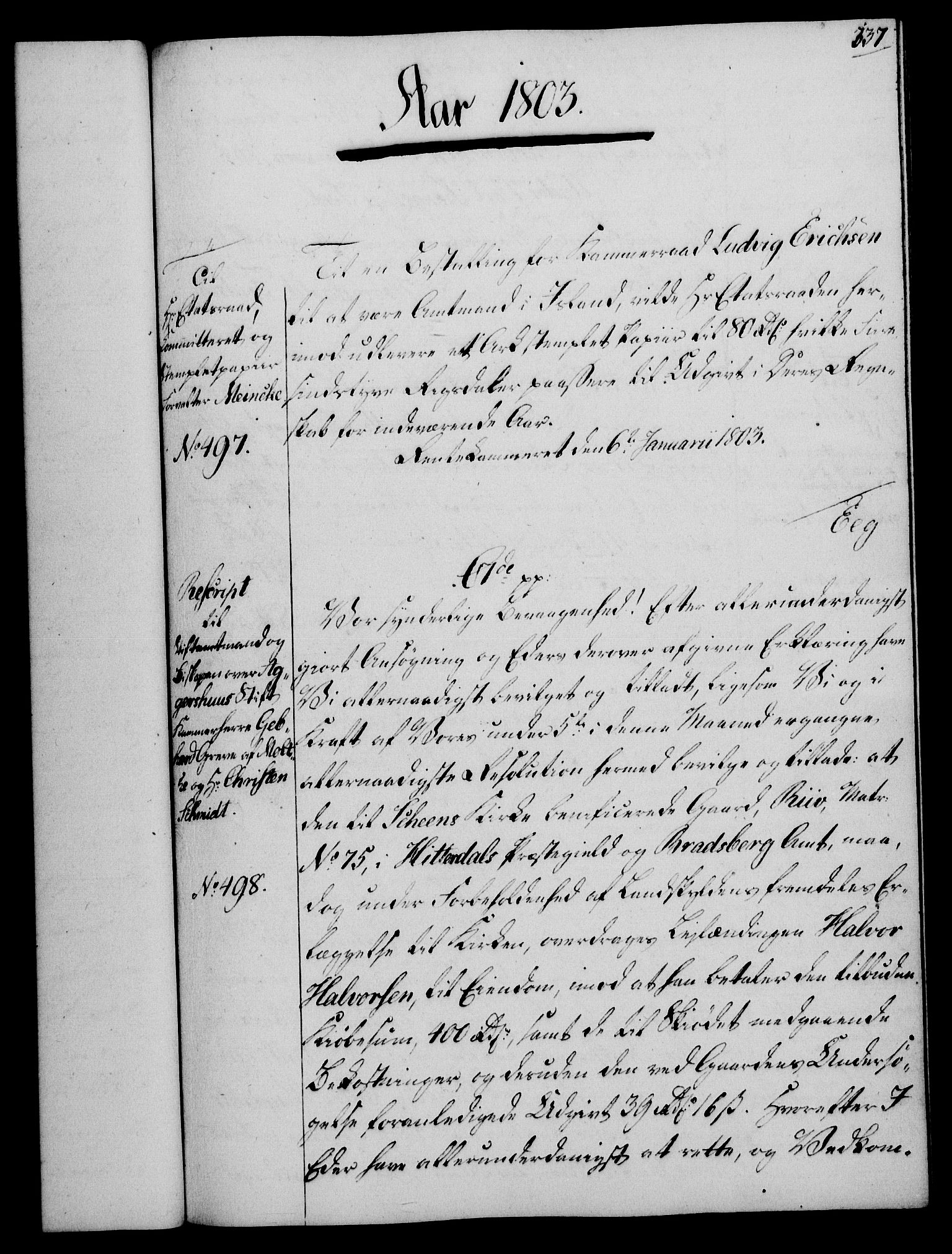 Rentekammeret, Kammerkanselliet, RA/EA-3111/G/Gg/Gga/L0017: Norsk ekspedisjonsprotokoll med register (merket RK 53.17), 1801-1803, p. 337