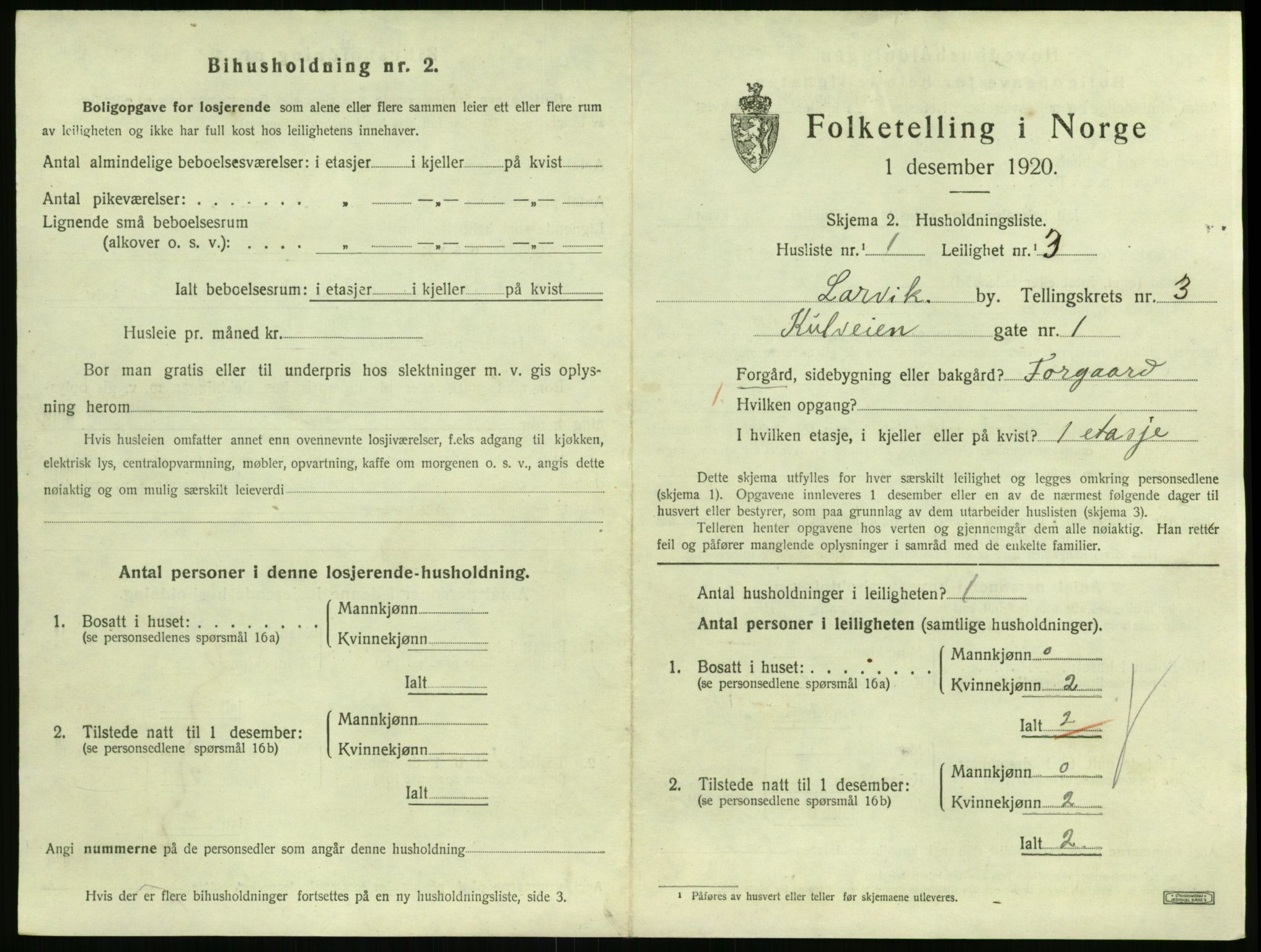 SAKO, 1920 census for Larvik, 1920, p. 3858