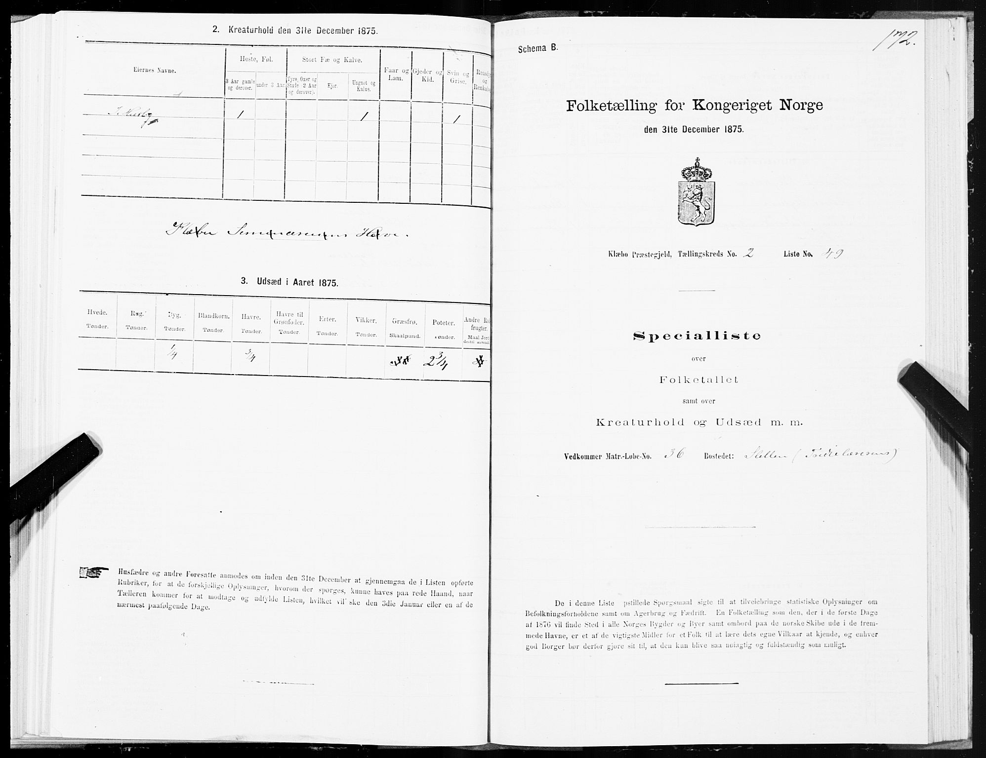 SAT, 1875 census for 1662P Klæbu, 1875, p. 1172