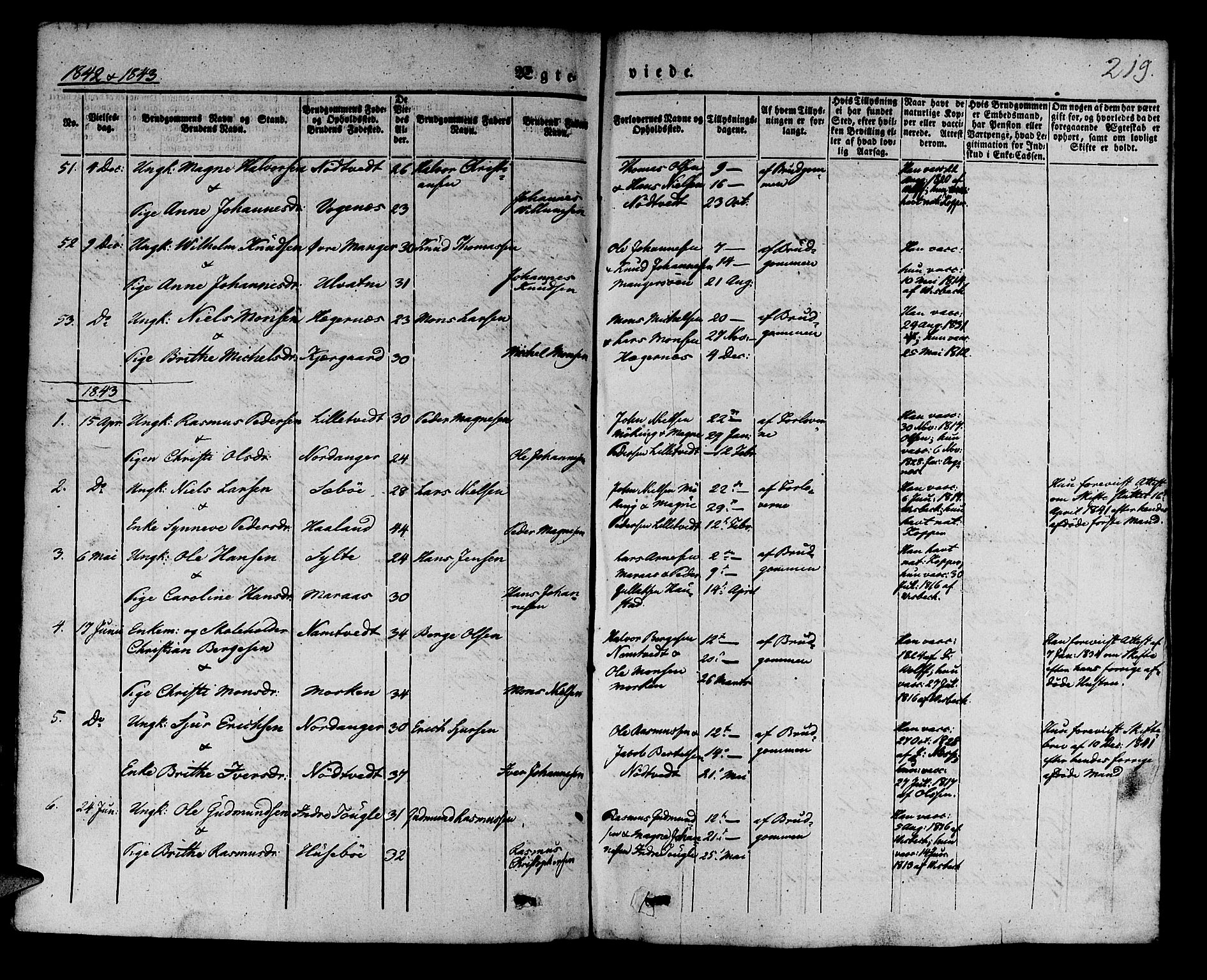 Manger sokneprestembete, AV/SAB-A-76801/H/Haa: Parish register (official) no. A 5, 1839-1848, p. 219