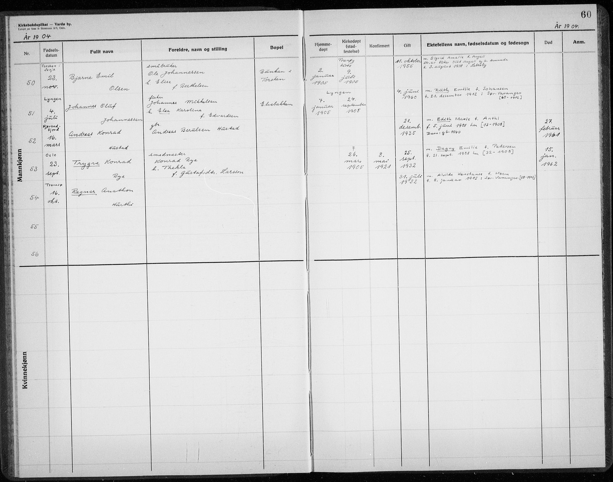 Vardø sokneprestkontor, AV/SATØ-S-1332/H/Hc/L0001kirkerekon: Other parish register no. 1, 1900-1914, p. 60