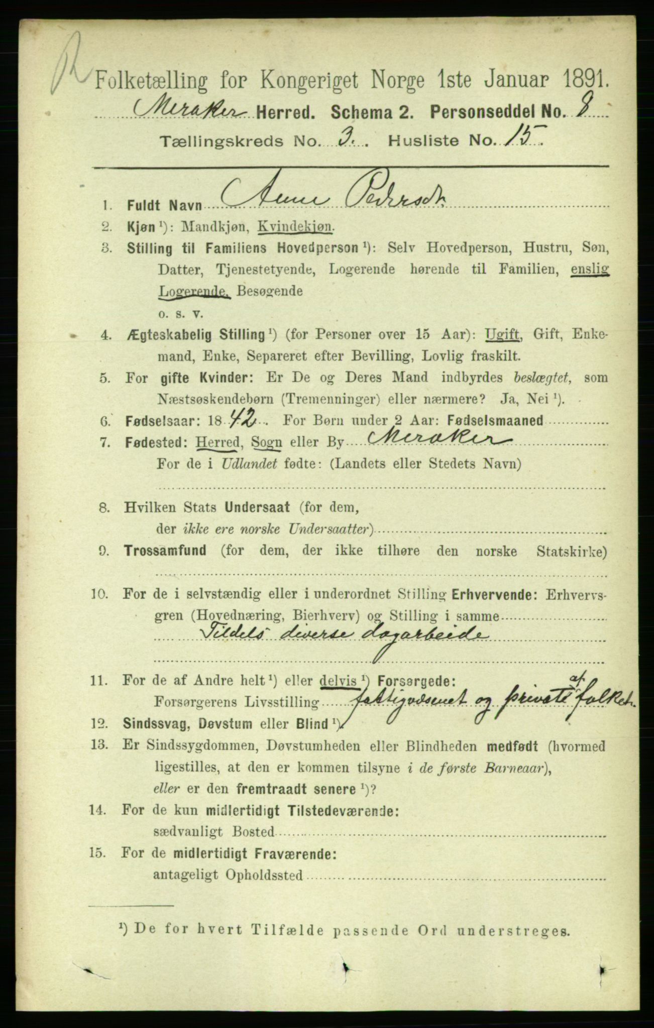 RA, 1891 census for 1711 Meråker, 1891, p. 1231