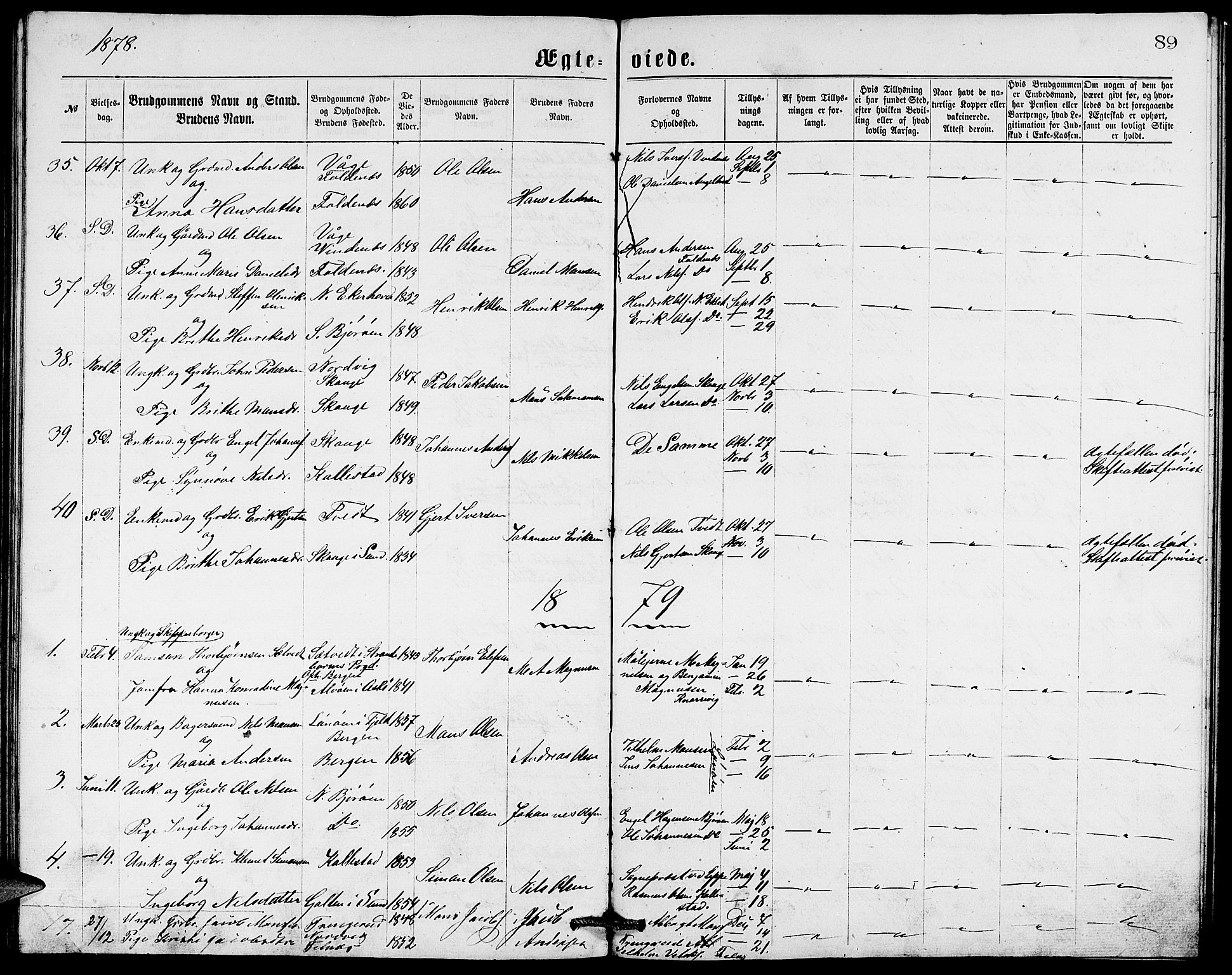 Fjell sokneprestembete, SAB/A-75301/H/Hab: Parish register (copy) no. A 2, 1871-1879, p. 89