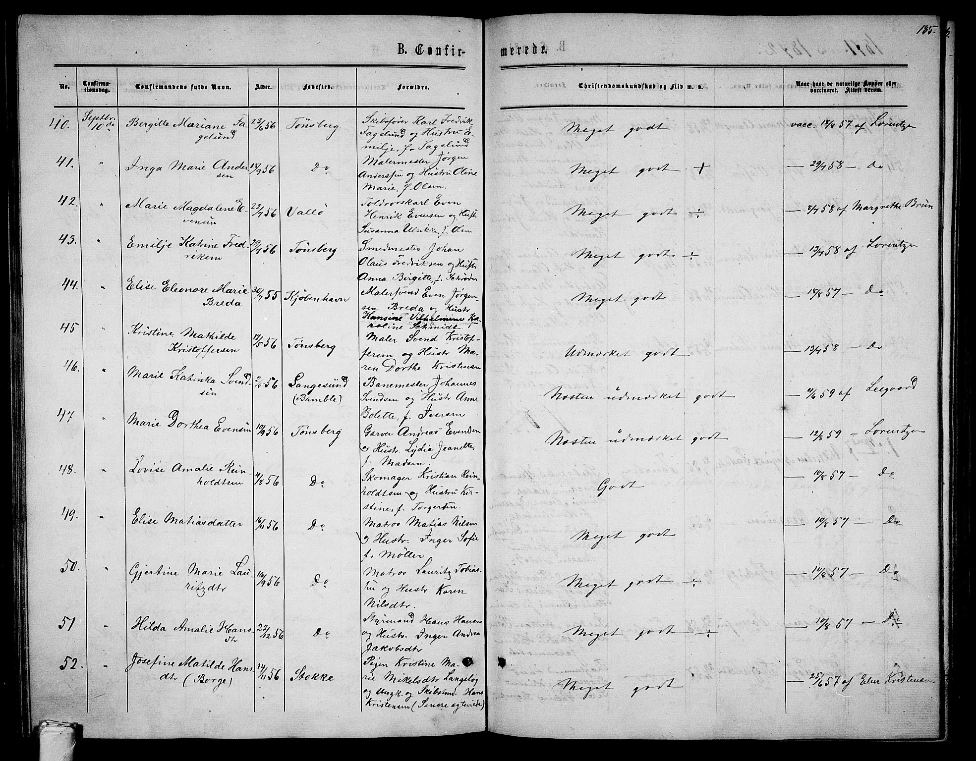 Tønsberg kirkebøker, AV/SAKO-A-330/G/Ga/L0004: Parish register (copy) no. 4, 1865-1874, p. 185