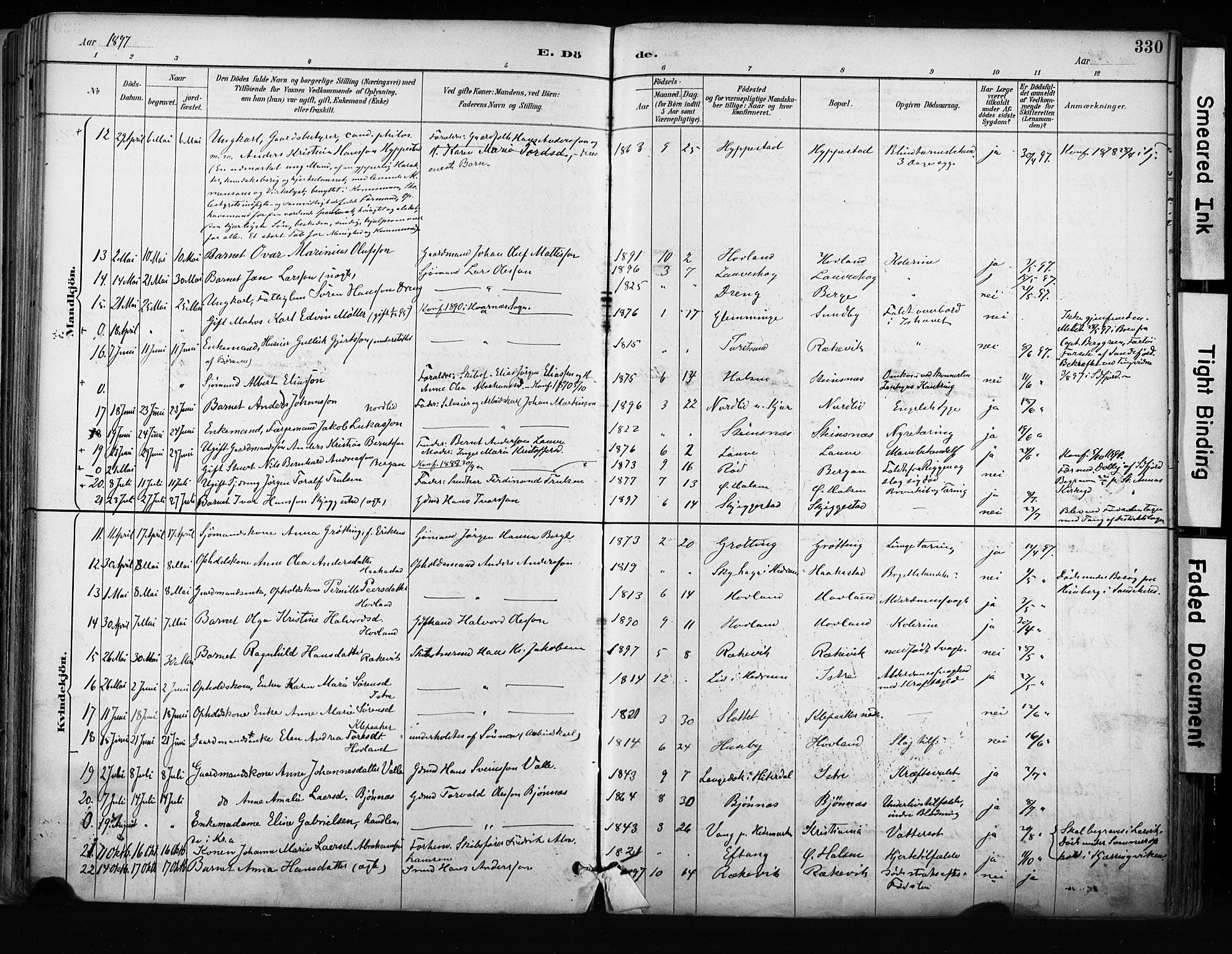 Tjølling kirkebøker, AV/SAKO-A-60/F/Fa/L0009: Parish register (official) no. 9, 1887-1905, p. 330