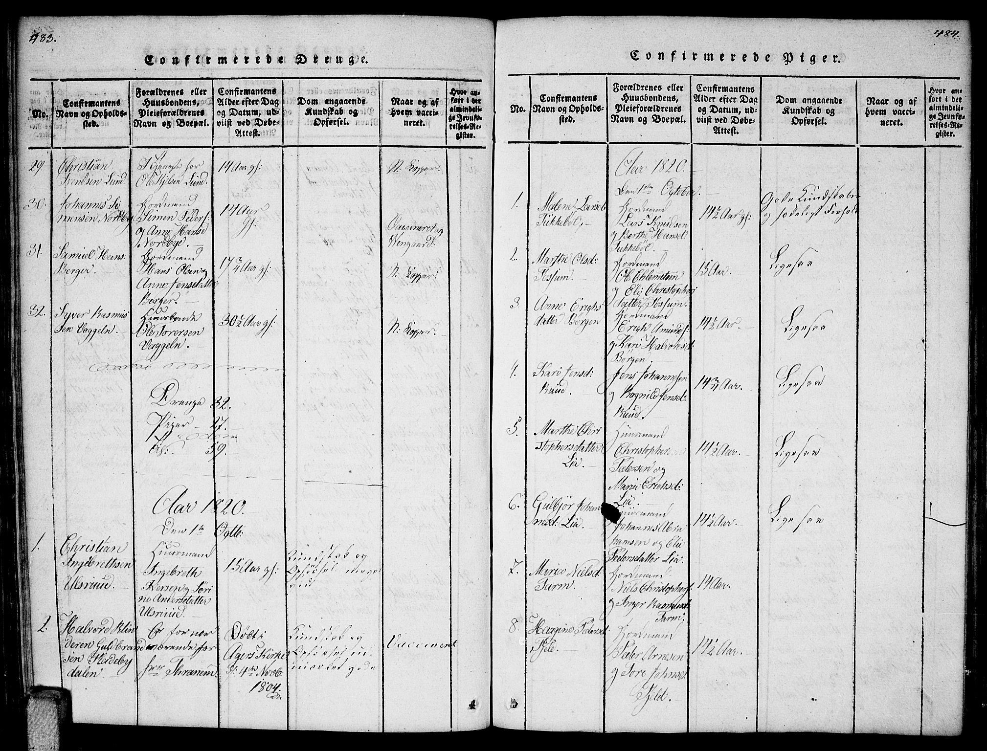 Enebakk prestekontor Kirkebøker, AV/SAO-A-10171c/F/Fa/L0006: Parish register (official) no. I 6, 1815-1832, p. 483-484