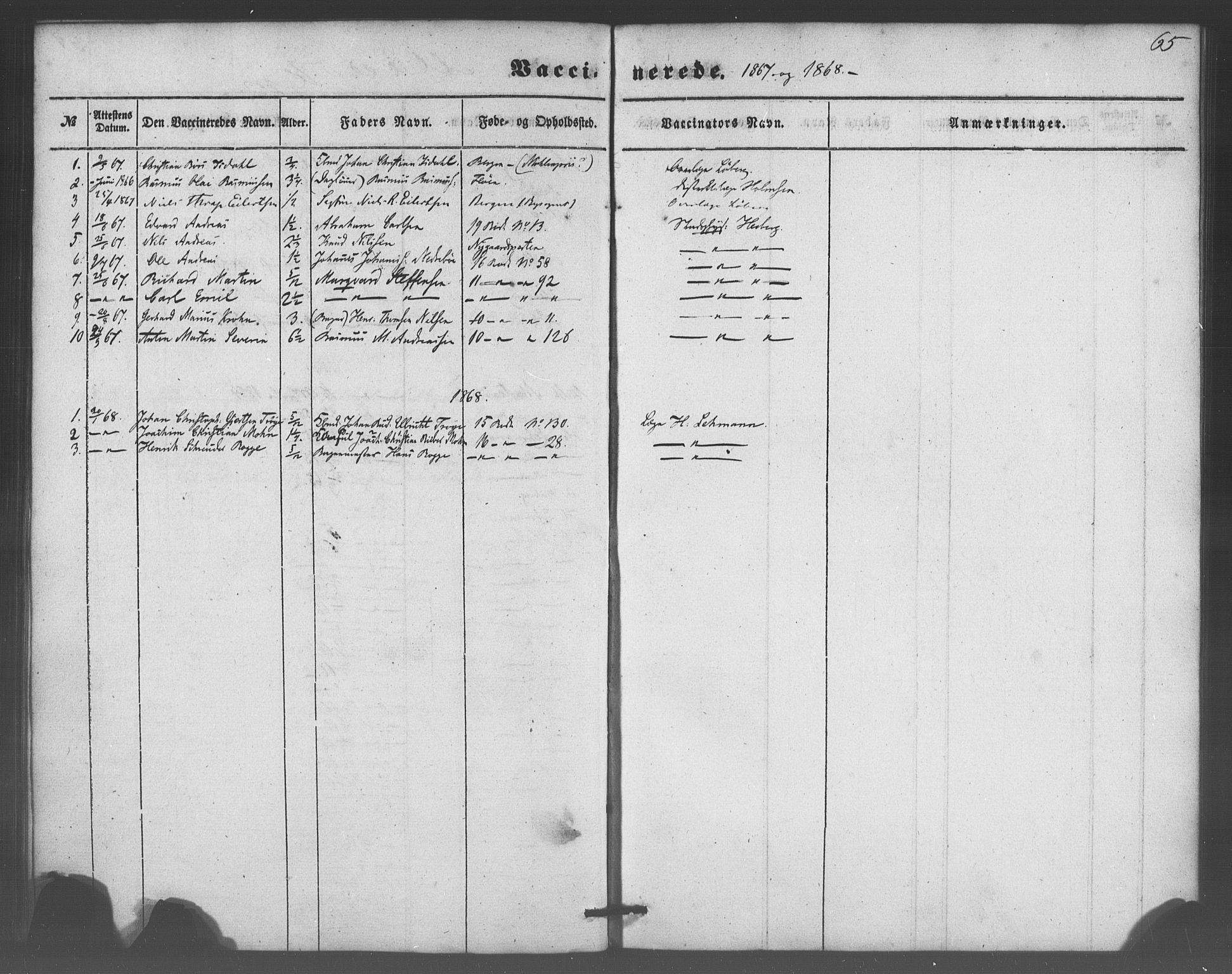 Domkirken sokneprestembete, SAB/A-74801/H/Haa/L0047: Parish register (official) no. F 2, 1852-1868, p. 65