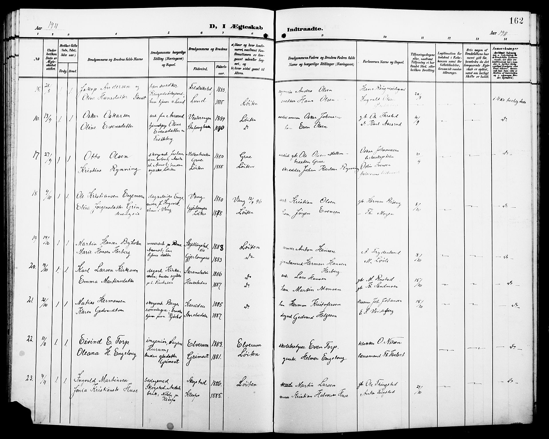 Løten prestekontor, AV/SAH-PREST-022/L/La/L0007: Parish register (copy) no. 7, 1910-1919, p. 162