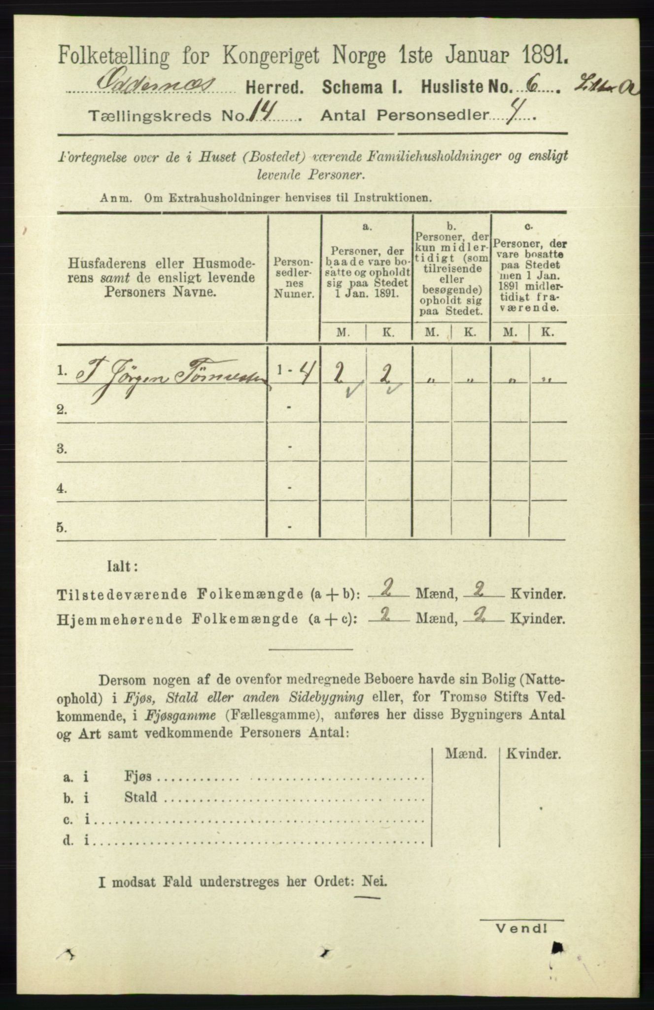 RA, 1891 census for 1012 Oddernes, 1891, p. 4844