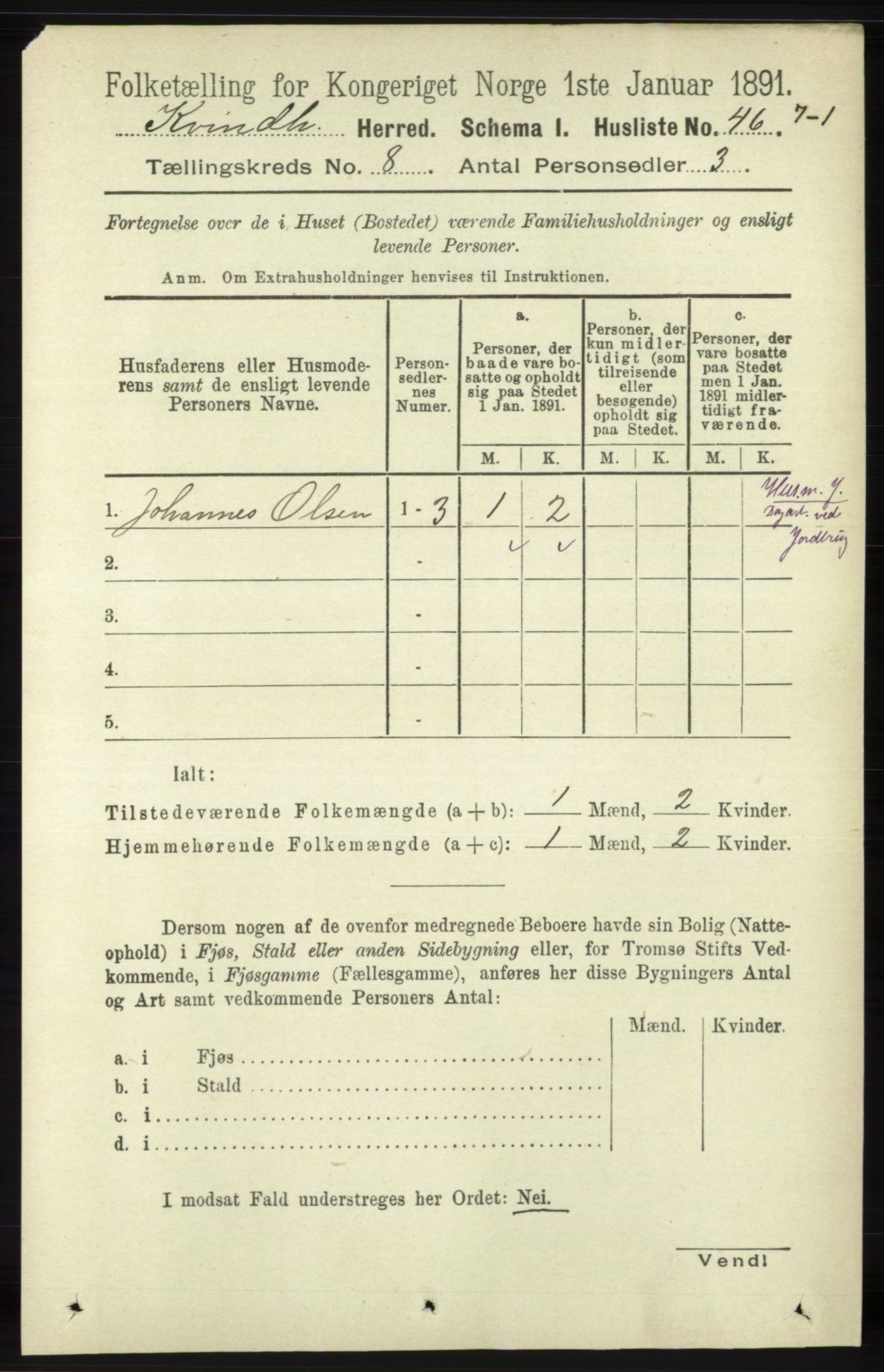 RA, 1891 census for 1224 Kvinnherad, 1891, p. 2967