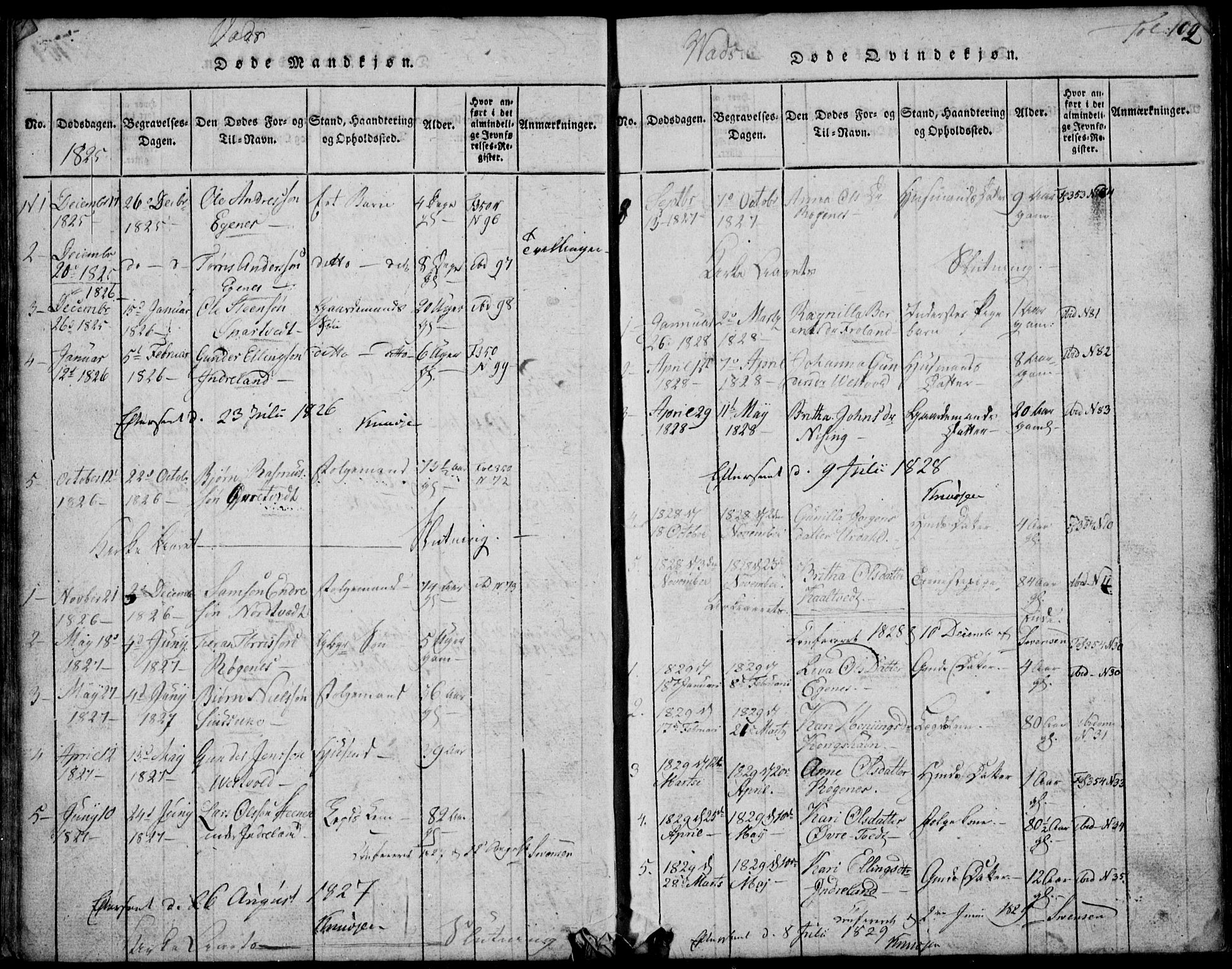 Skjold sokneprestkontor, AV/SAST-A-101847/H/Ha/Hab/L0002: Parish register (copy) no. B 2 /2, 1815-1830, p. 102