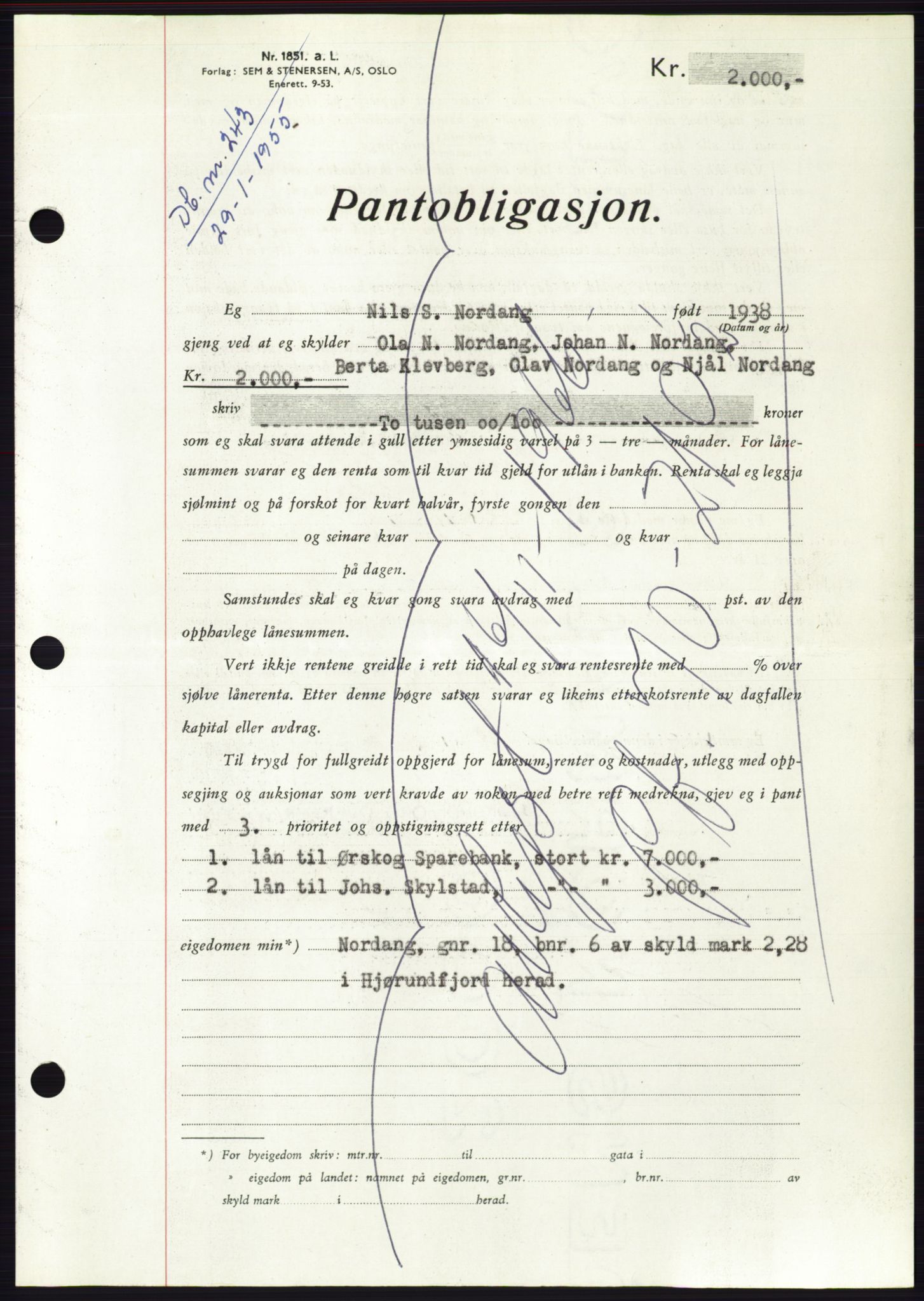 Søre Sunnmøre sorenskriveri, AV/SAT-A-4122/1/2/2C/L0126: Mortgage book no. 14B, 1954-1955, Diary no: : 243/1955