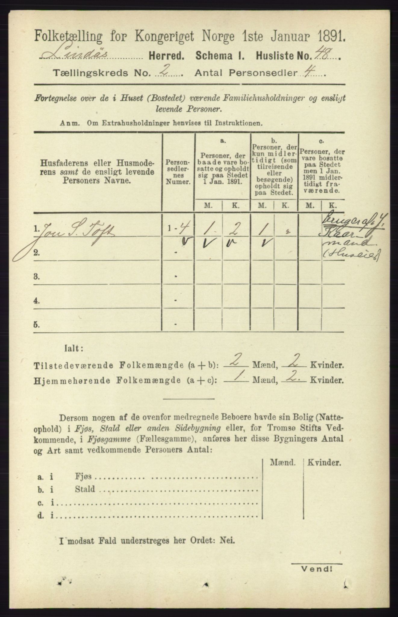 RA, 1891 census for 1263 Lindås, 1891, p. 423