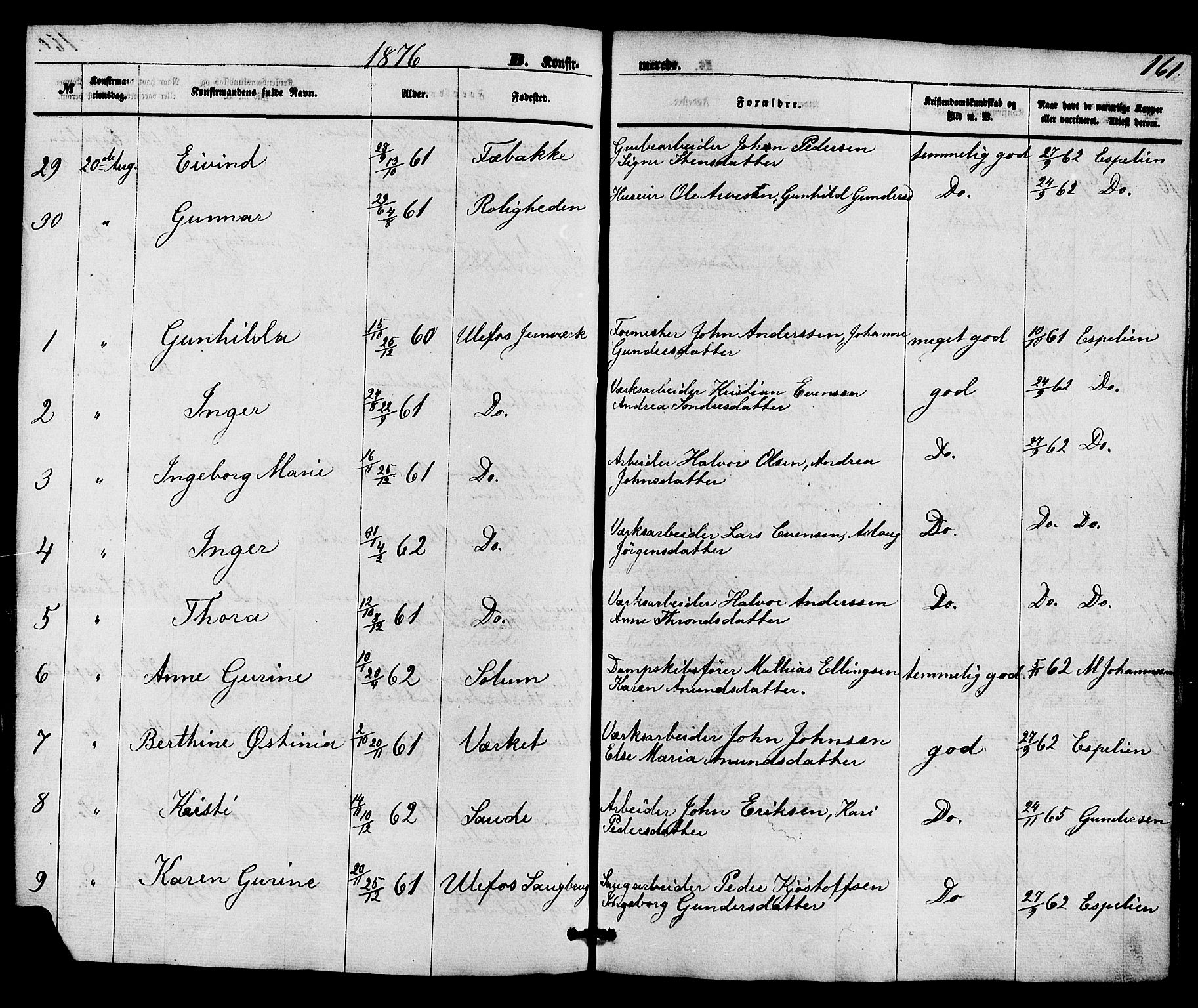 Holla kirkebøker, AV/SAKO-A-272/F/Fa/L0007: Parish register (official) no. 7, 1869-1881, p. 161