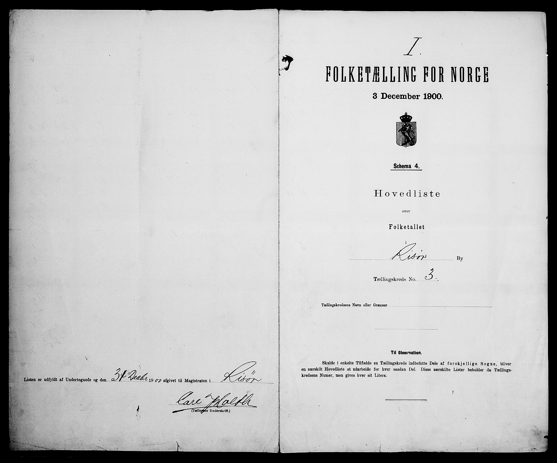 SAK, 1900 census for Risør, 1900, p. 17