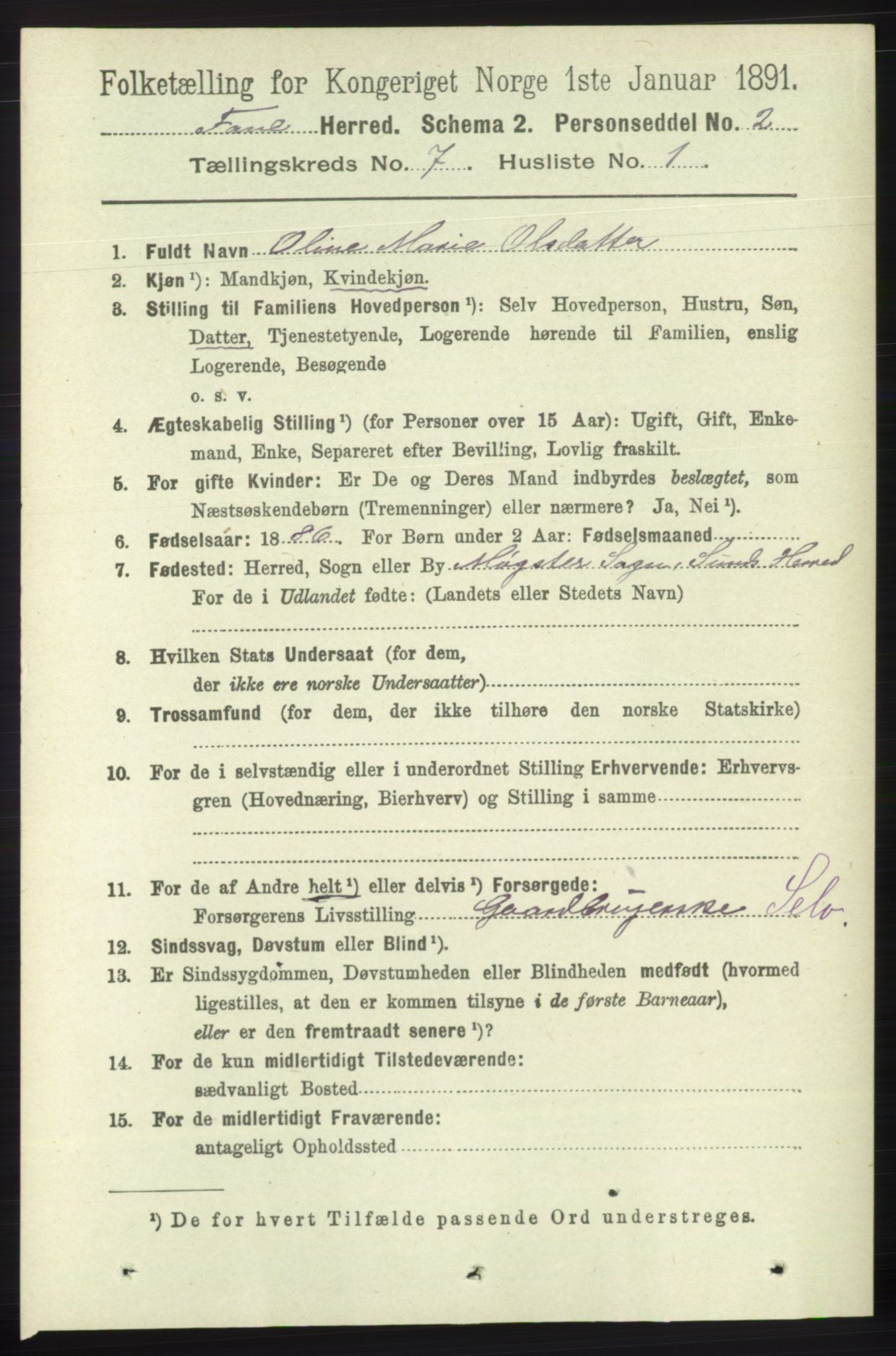 RA, 1891 census for 1249 Fana, 1891, p. 2968