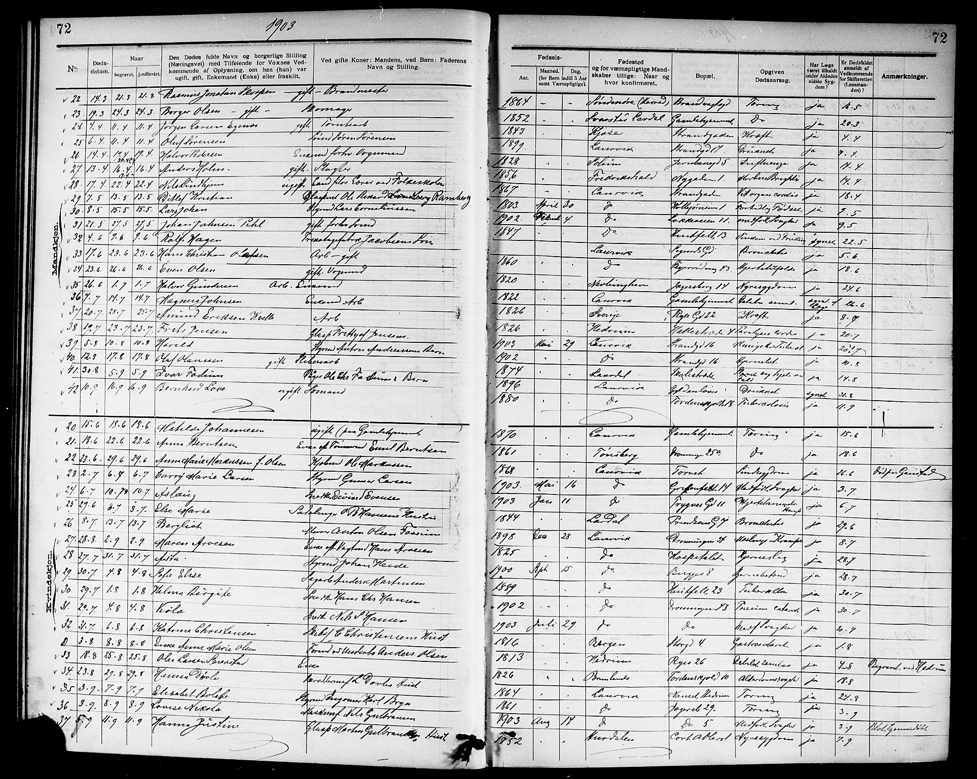 Larvik kirkebøker, SAKO/A-352/G/Ga/L0007: Parish register (copy) no. I 7, 1888-1918, p. 72