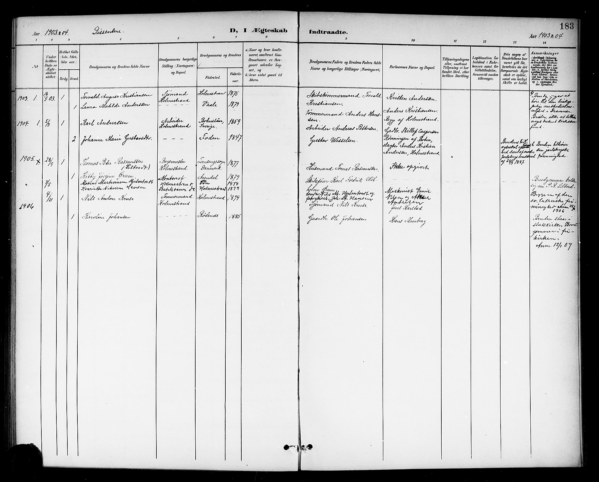 Holmestrand kirkebøker, AV/SAKO-A-346/G/Ga/L0006: Parish register (copy) no. 6, 1901-1923, p. 183