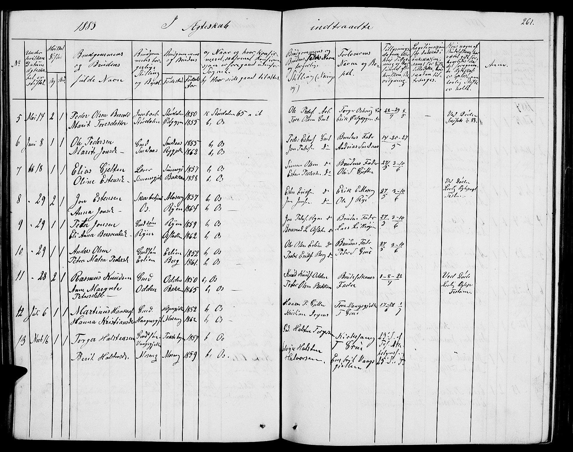 Tolga prestekontor, SAH/PREST-062/L/L0004: Parish register (copy) no. 4, 1845-1887, p. 261