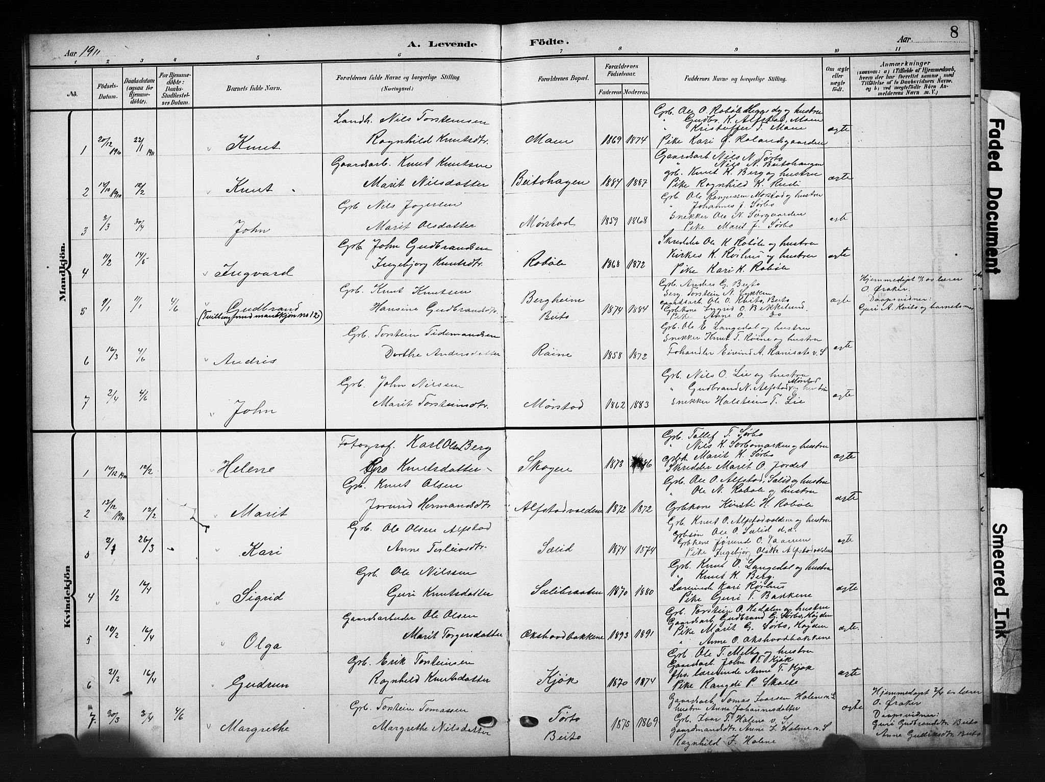 Øystre Slidre prestekontor, AV/SAH-PREST-138/H/Ha/Hab/L0007: Parish register (copy) no. 7, 1908-1927, p. 8