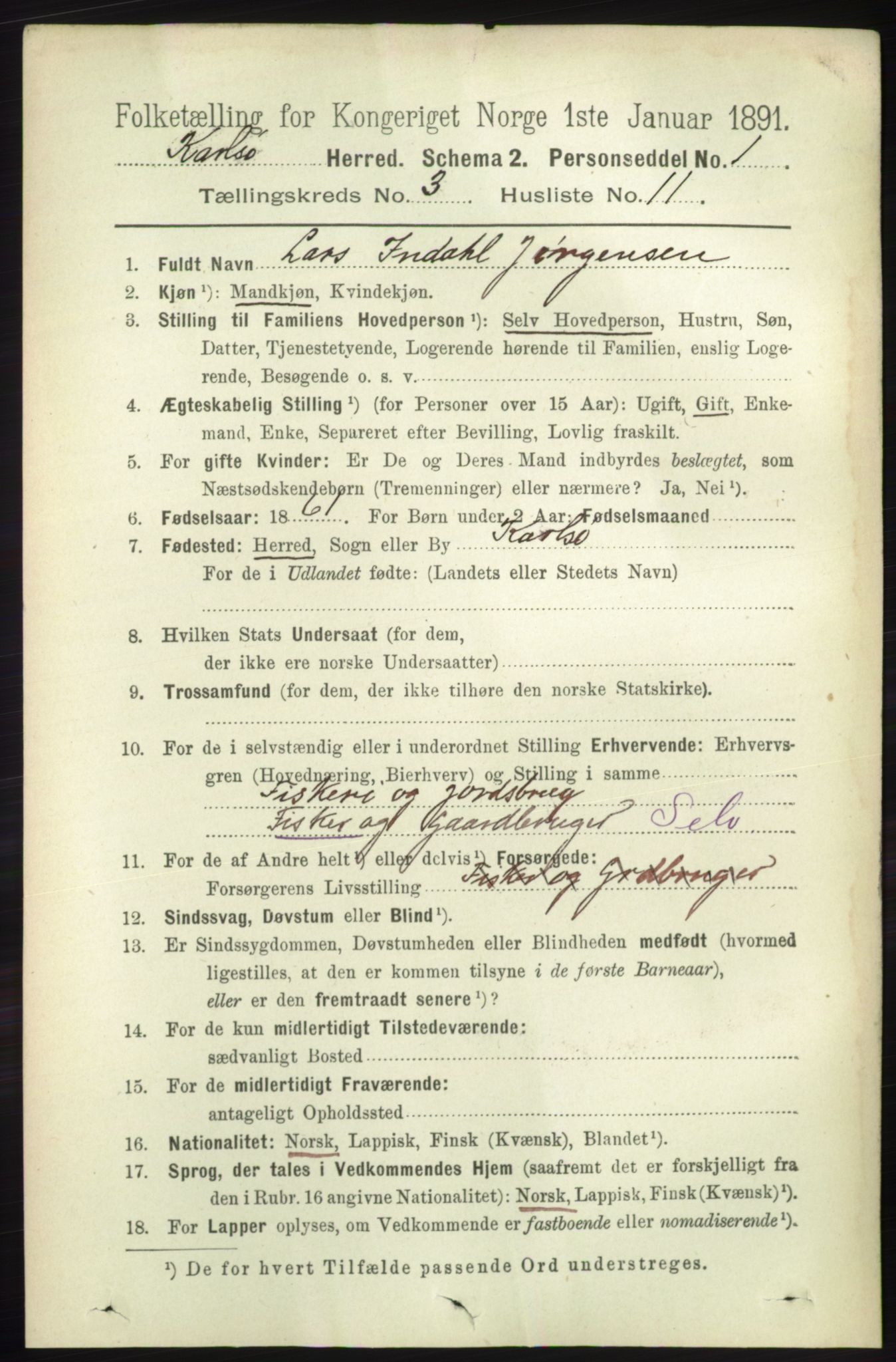 RA, 1891 census for 1936 Karlsøy, 1891, p. 673