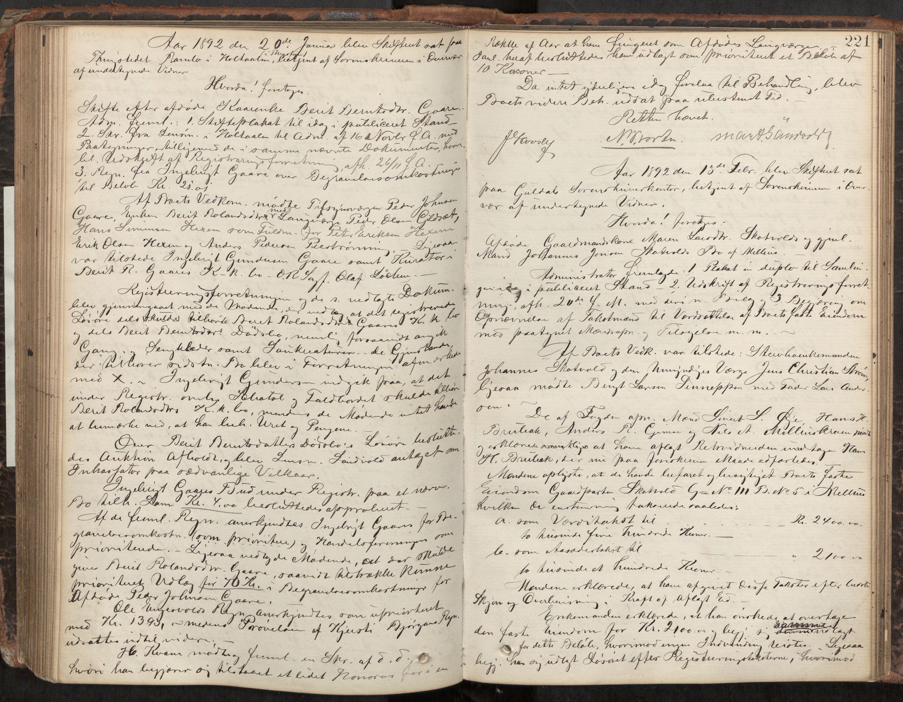 Gauldal sorenskriveri, AV/SAT-A-0014/1/3/3B/L0003: Skiftebehandlingsprotokoll, 1881-1896, p. 221