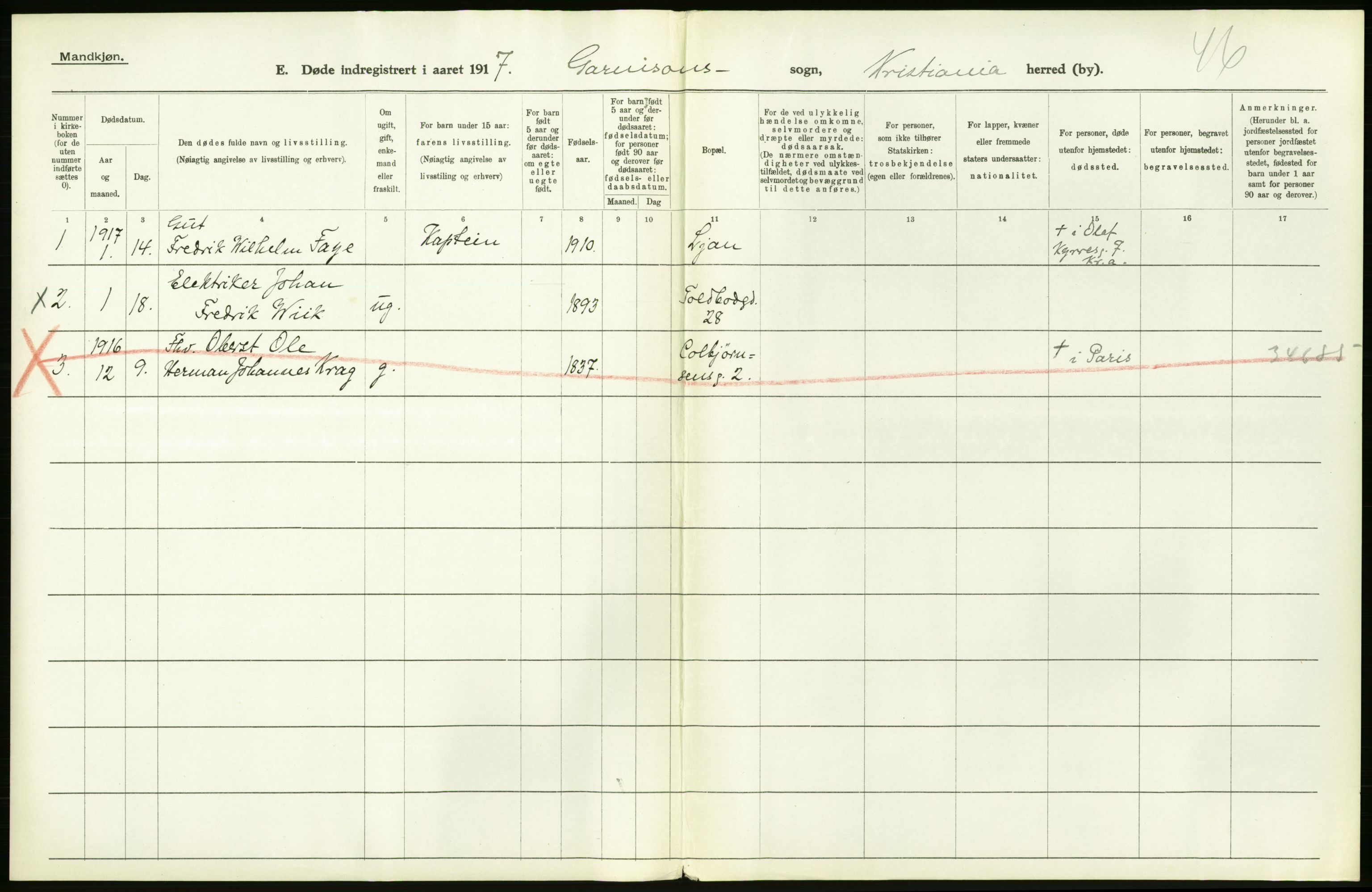 Statistisk sentralbyrå, Sosiodemografiske emner, Befolkning, RA/S-2228/D/Df/Dfb/Dfbg/L0011: Kristiania: Døde, dødfødte., 1917, p. 230