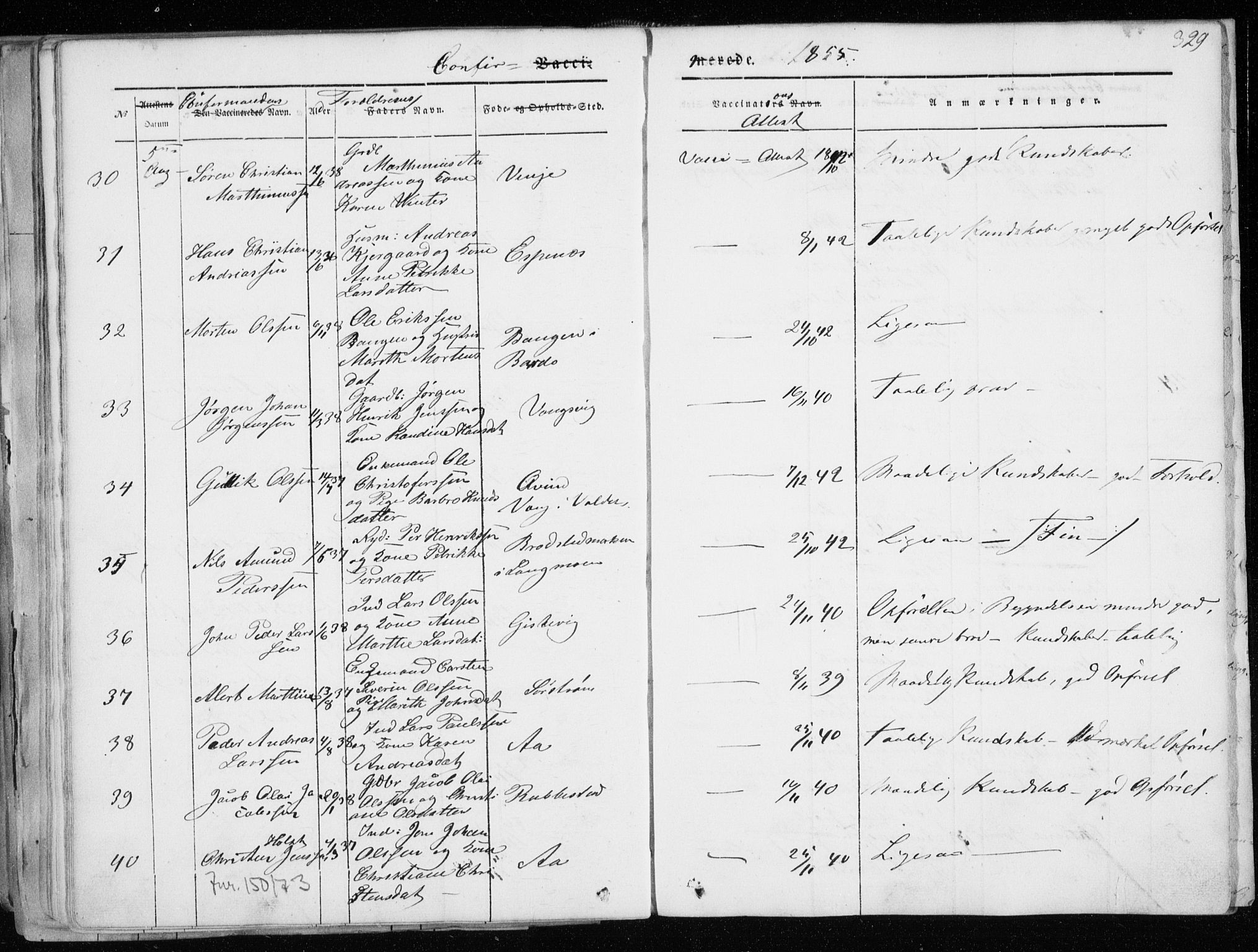 Tranøy sokneprestkontor, AV/SATØ-S-1313/I/Ia/Iaa/L0006kirke: Parish register (official) no. 6, 1844-1855, p. 329