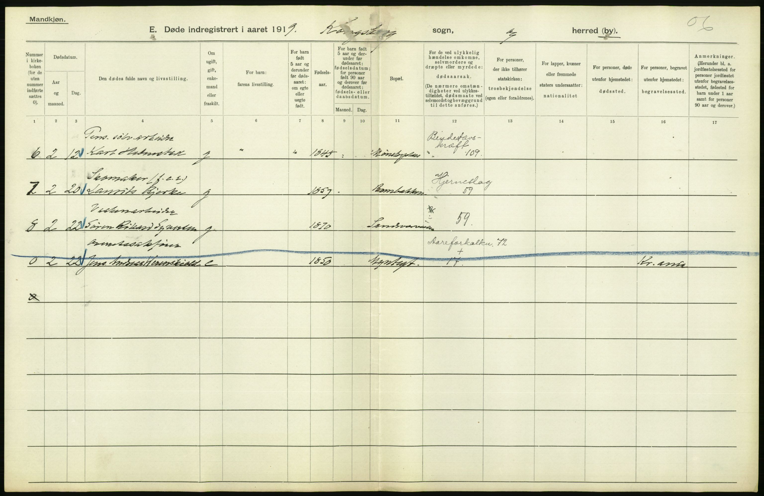 Statistisk sentralbyrå, Sosiodemografiske emner, Befolkning, RA/S-2228/D/Df/Dfb/Dfbi/L0018: Buskerud fylke: Døde. Bygder og byer., 1919, p. 450