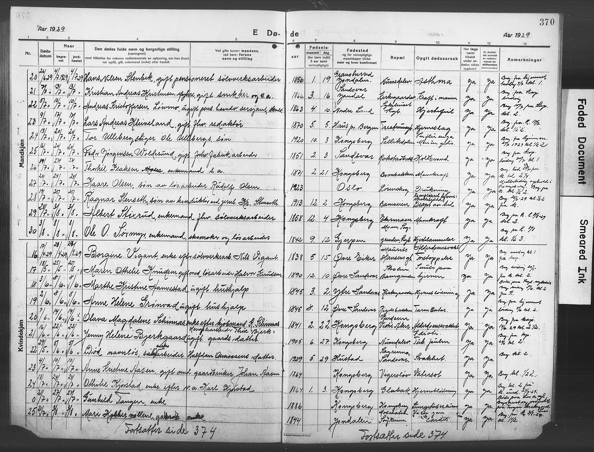 Kongsberg kirkebøker, AV/SAKO-A-22/G/Ga/L0008: Parish register (copy) no. 8, 1915-1932, p. 370
