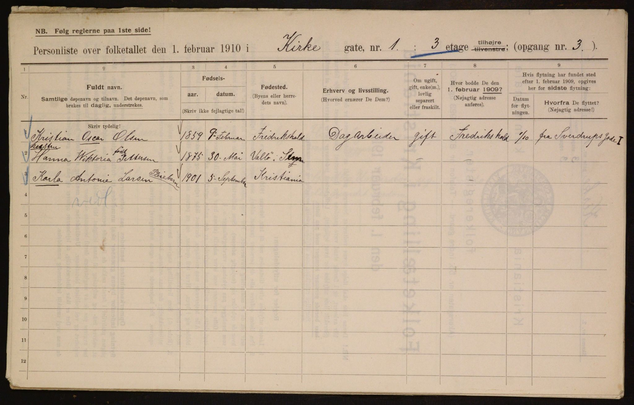 OBA, Municipal Census 1910 for Kristiania, 1910, p. 48188