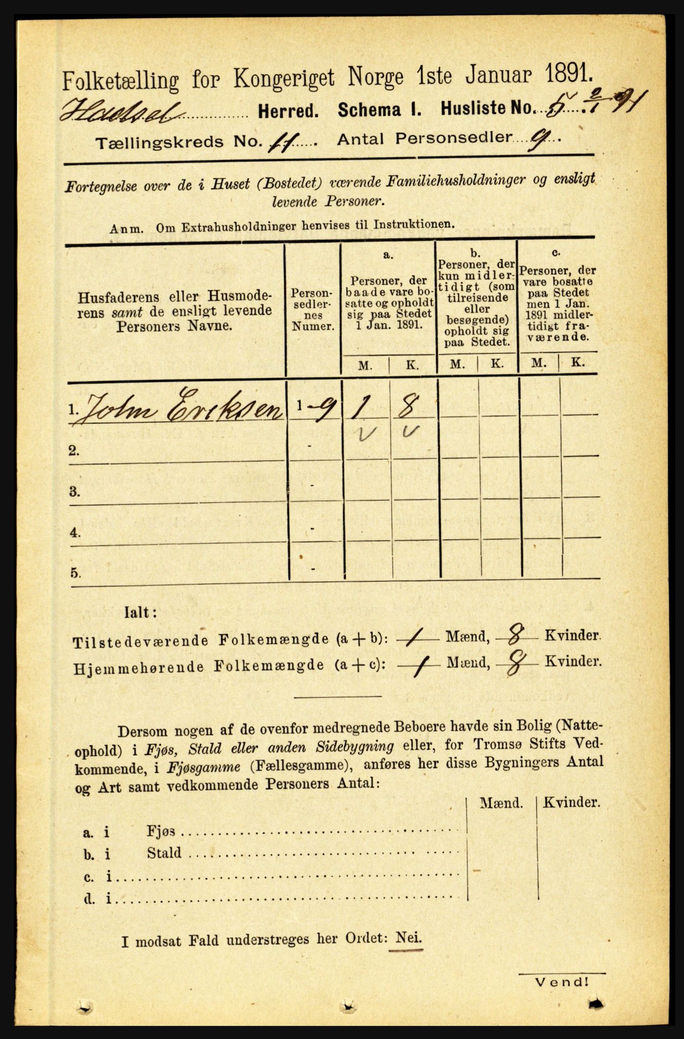 RA, 1891 census for 1866 Hadsel, 1891, p. 4647