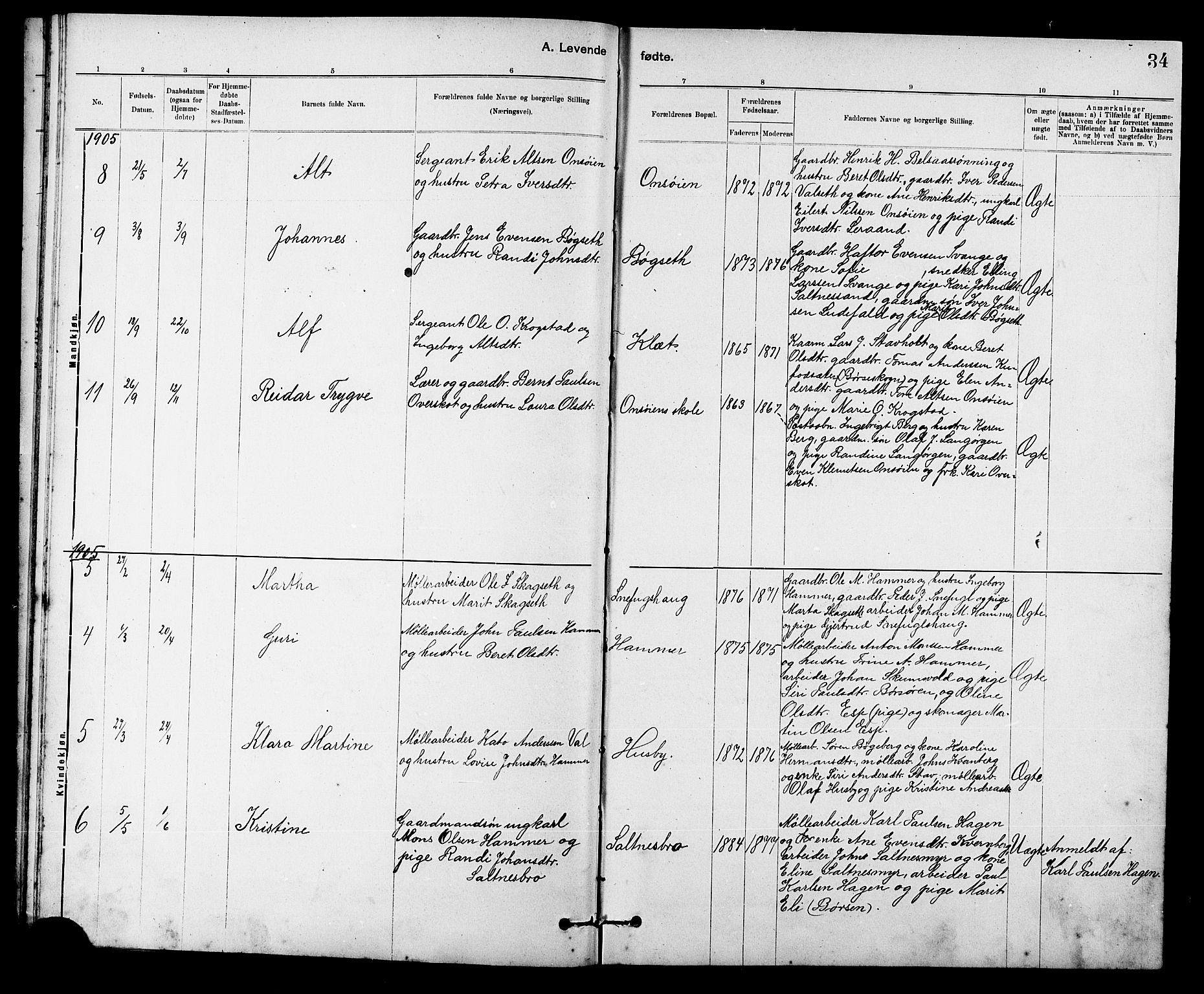 Ministerialprotokoller, klokkerbøker og fødselsregistre - Sør-Trøndelag, SAT/A-1456/666/L0790: Parish register (copy) no. 666C03, 1885-1908, p. 34