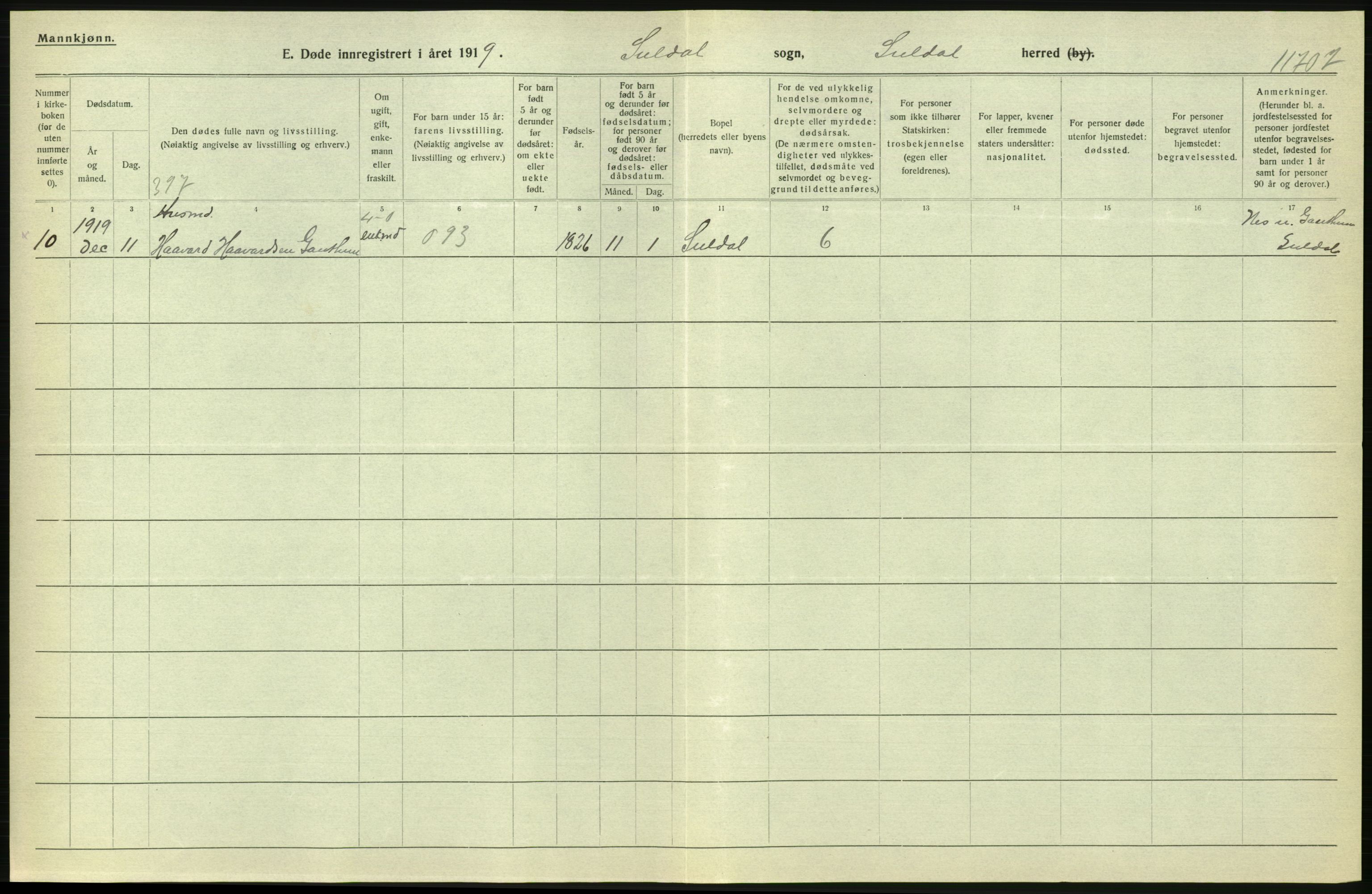 Statistisk sentralbyrå, Sosiodemografiske emner, Befolkning, AV/RA-S-2228/D/Df/Dfb/Dfbi/L0030: Rogaland fylke: Døde. Bygder og byer., 1919, p. 134