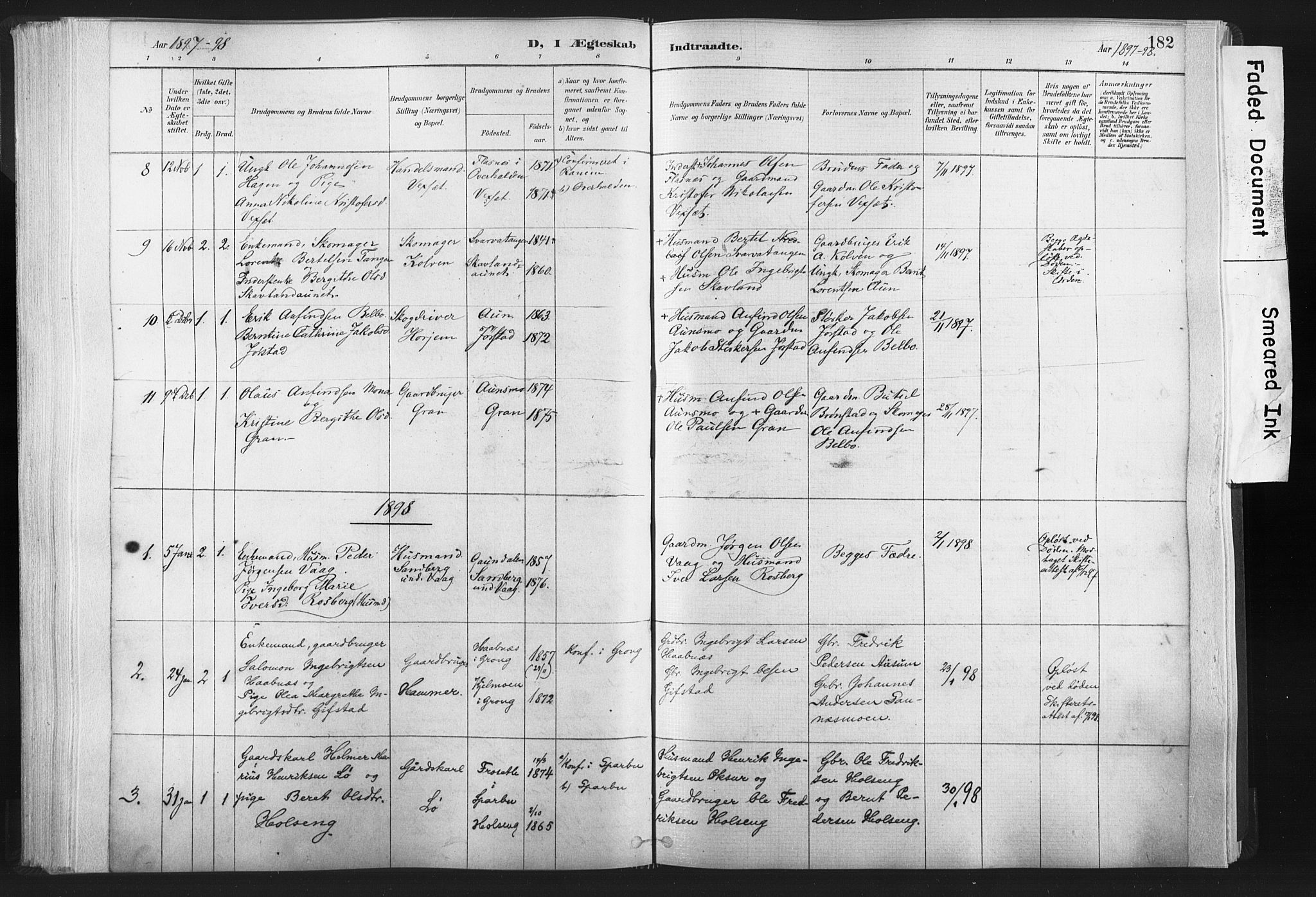 Ministerialprotokoller, klokkerbøker og fødselsregistre - Nord-Trøndelag, SAT/A-1458/749/L0474: Parish register (official) no. 749A08, 1887-1903, p. 182