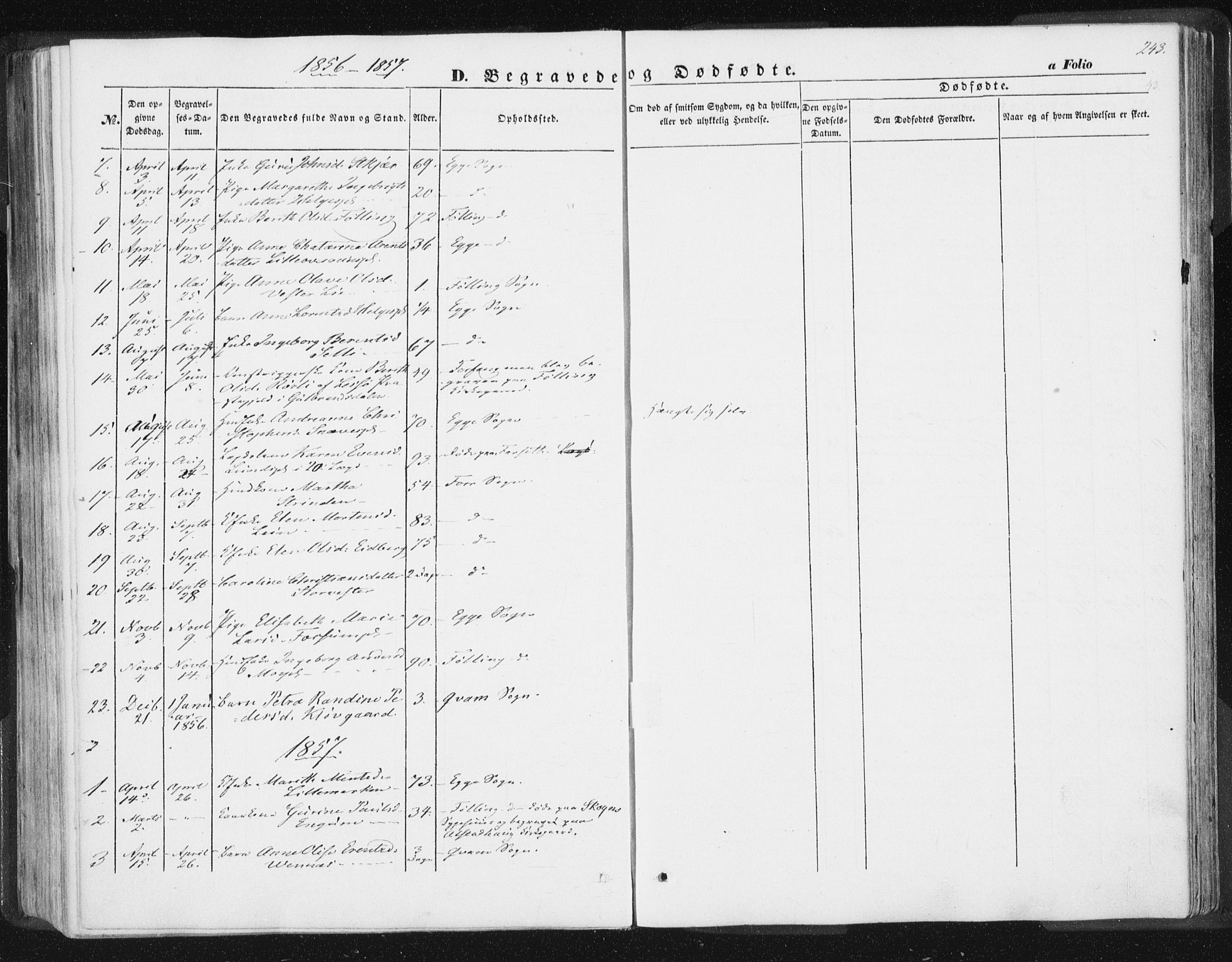 Ministerialprotokoller, klokkerbøker og fødselsregistre - Nord-Trøndelag, SAT/A-1458/746/L0446: Parish register (official) no. 746A05, 1846-1859, p. 243