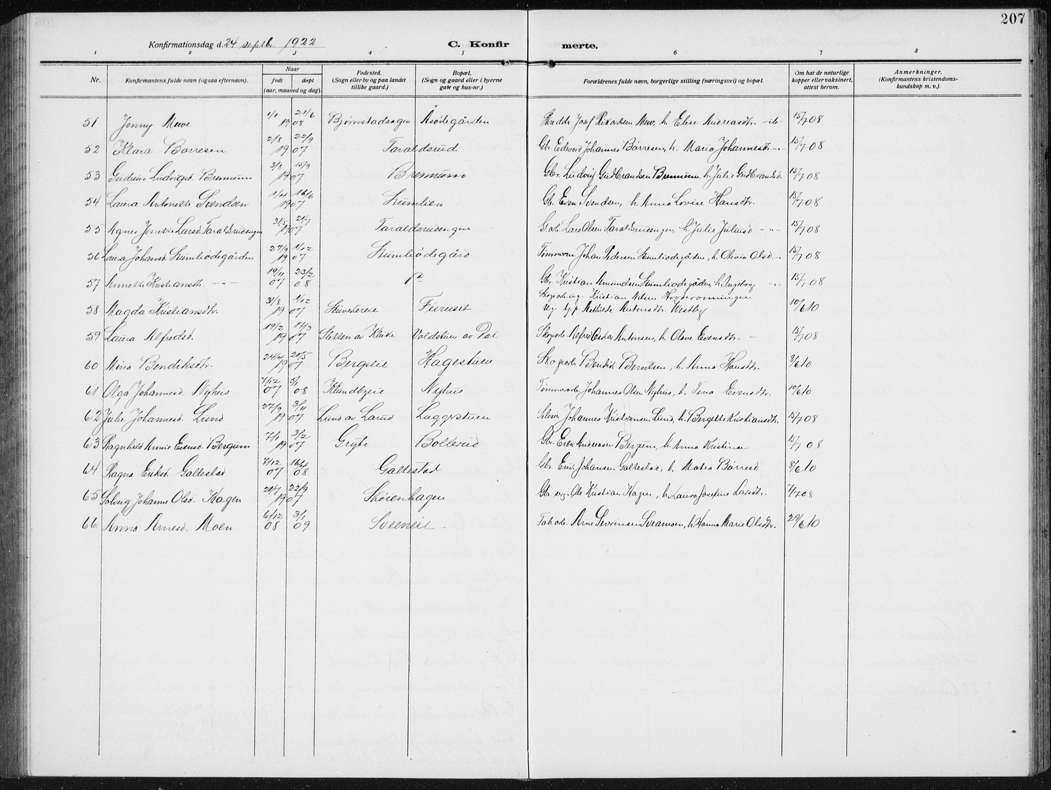 Biri prestekontor, AV/SAH-PREST-096/H/Ha/Hab/L0006: Parish register (copy) no. 6, 1909-1938, p. 207