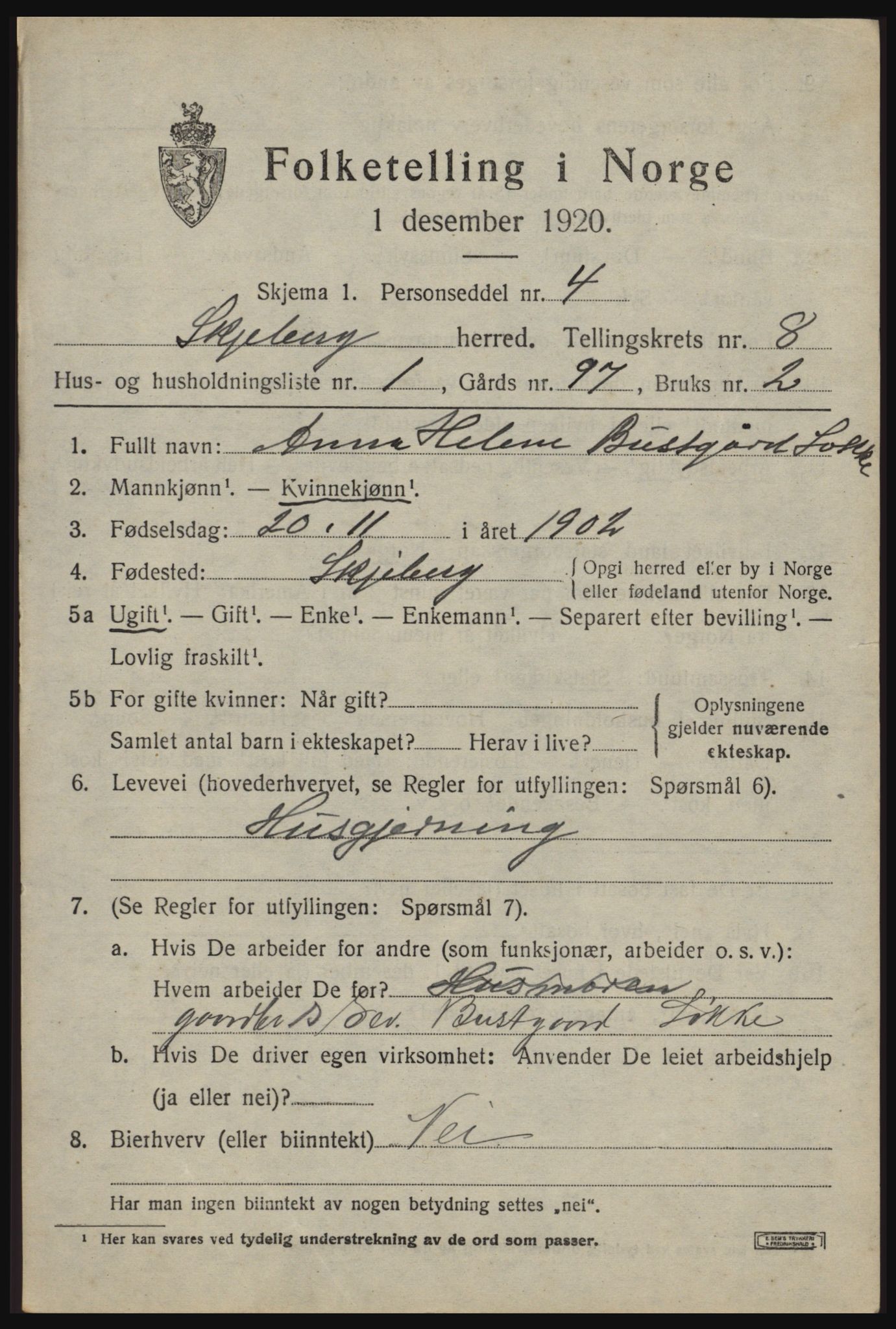 SAO, 1920 census for Skjeberg, 1920, p. 7889