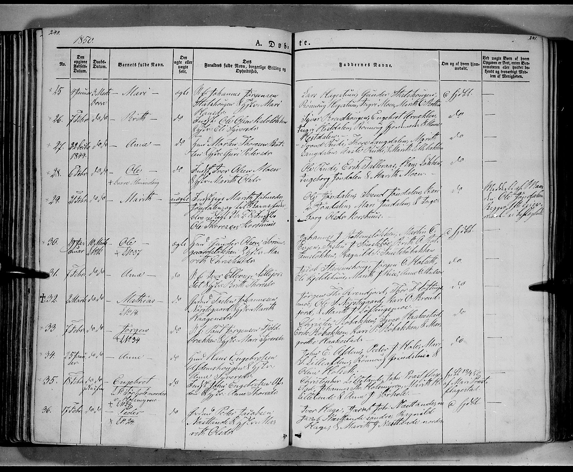 Lesja prestekontor, AV/SAH-PREST-068/H/Ha/Haa/L0006: Parish register (official) no. 6A, 1843-1854, p. 240-241