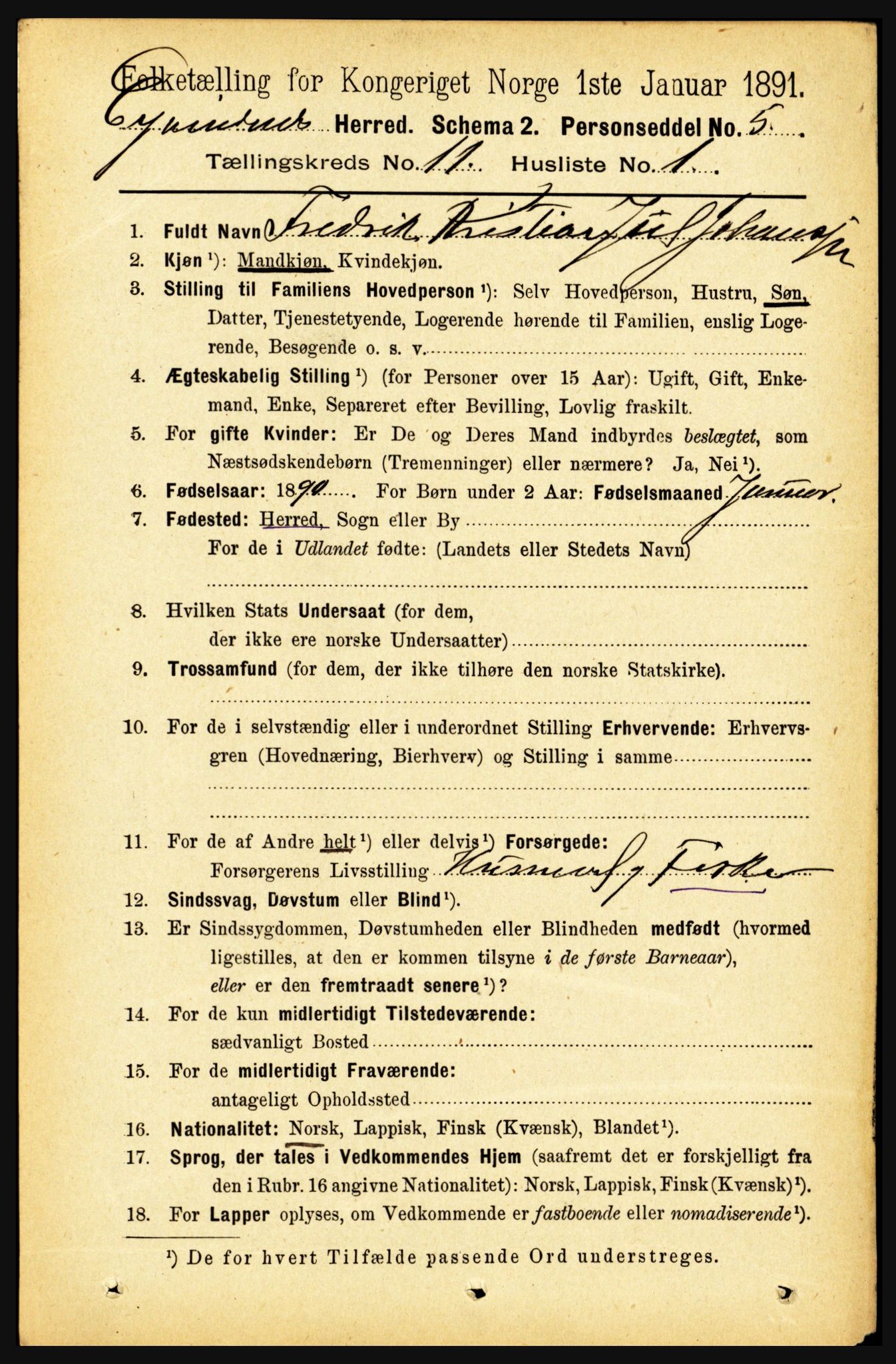 RA, 1891 census for 1853 Evenes, 1891, p. 3473