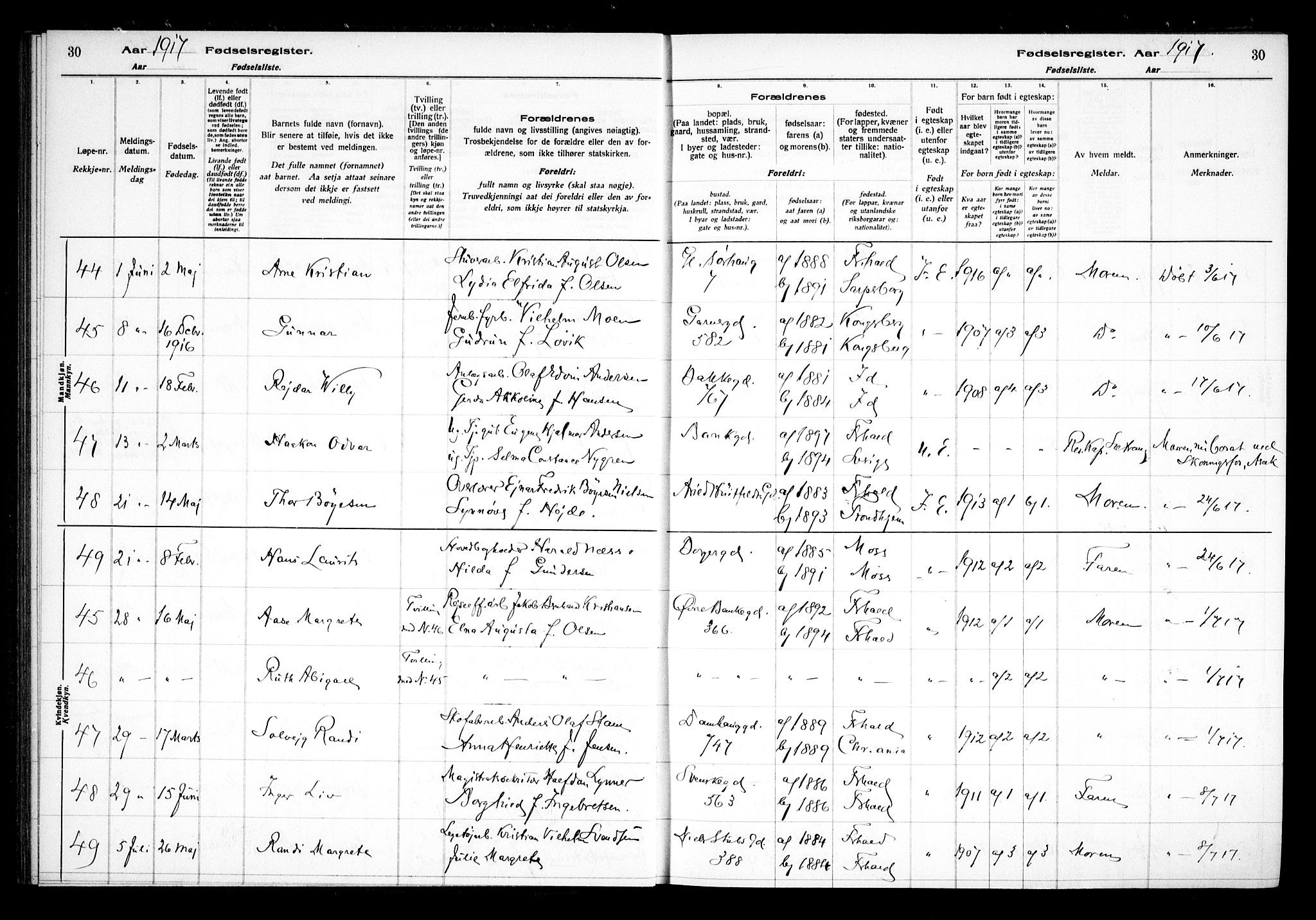 Halden prestekontor Kirkebøker, AV/SAO-A-10909/J/Ja/L0001: Birth register no. I 1, 1916-1925, p. 30