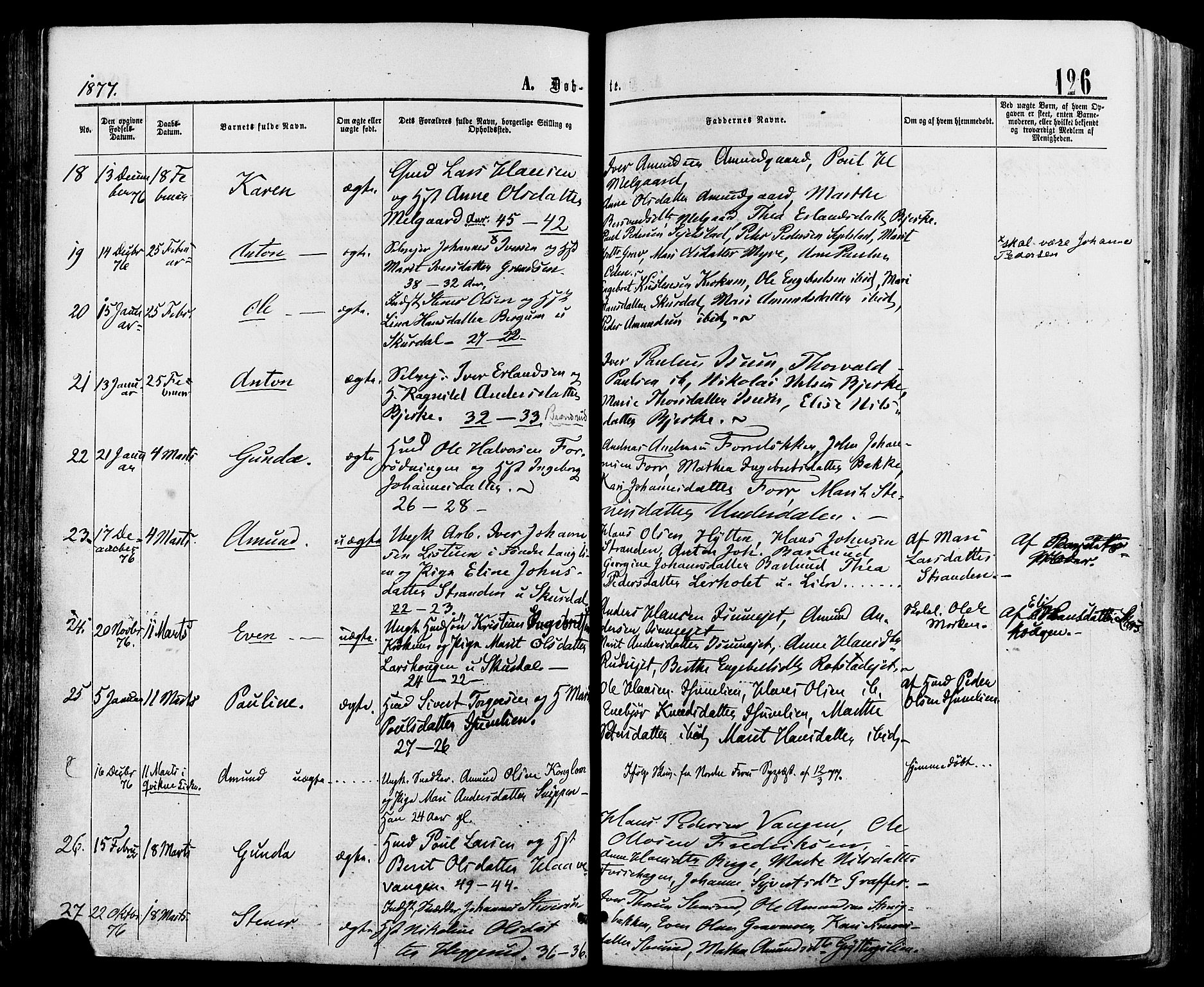 Sør-Fron prestekontor, AV/SAH-PREST-010/H/Ha/Haa/L0002: Parish register (official) no. 2, 1864-1880, p. 126
