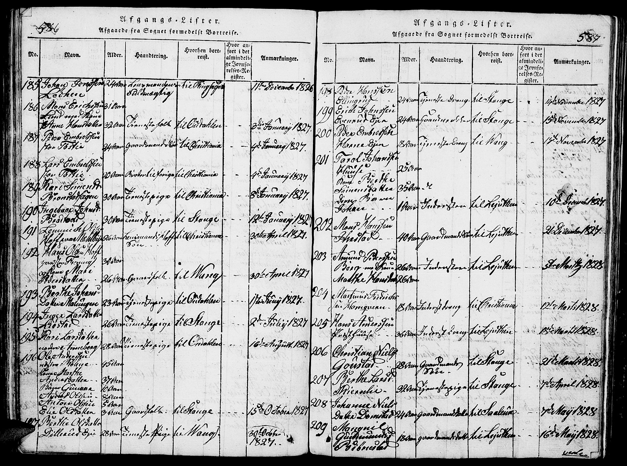 Romedal prestekontor, SAH/PREST-004/L/L0005: Parish register (copy) no. 5, 1814-1829, p. 586-587