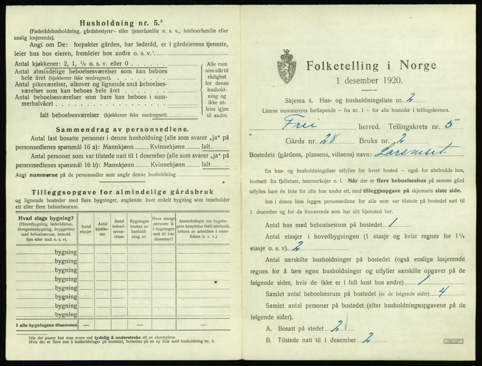 SAT, 1920 census for Frei, 1920, p. 415