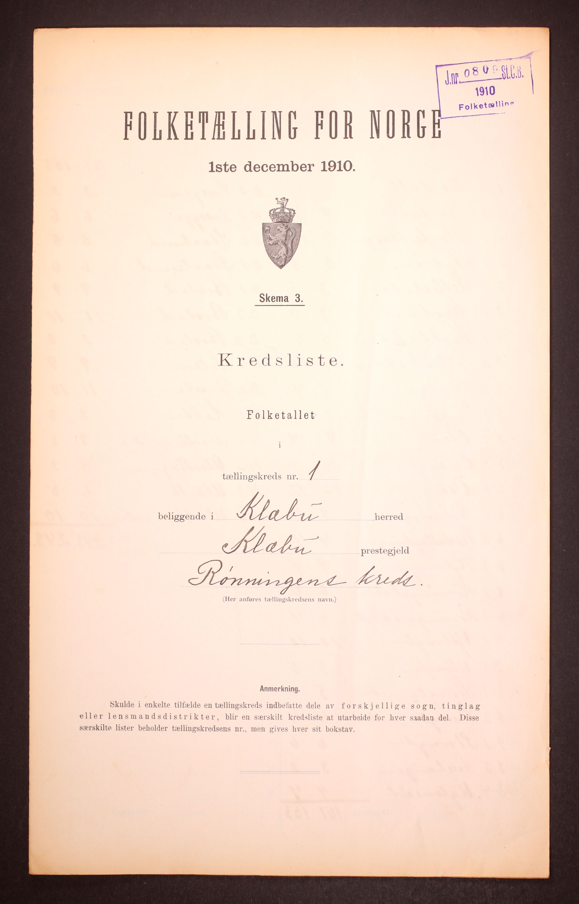 RA, 1910 census for Klæbu, 1910, p. 4