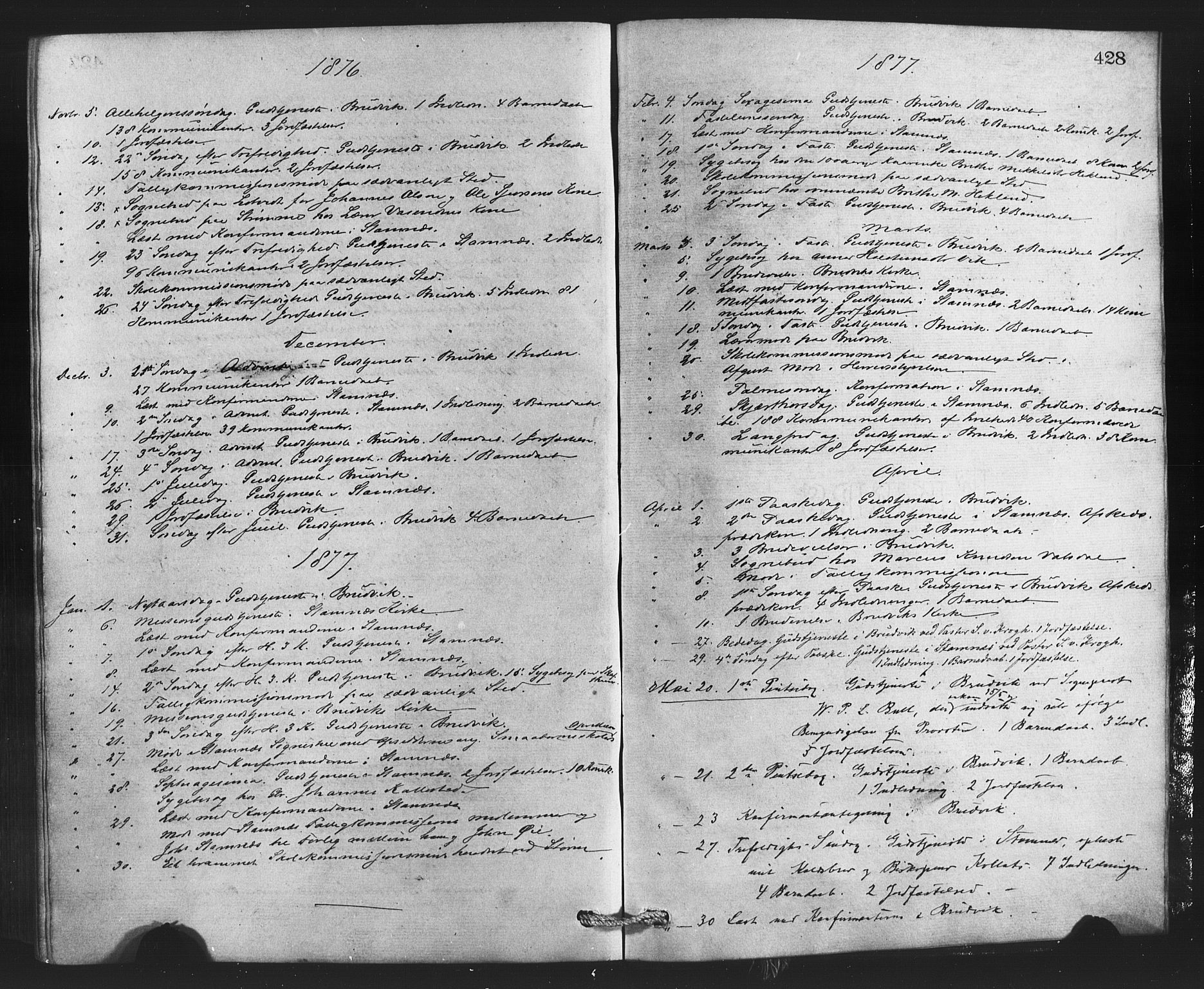 Bruvik Sokneprestembete, SAB/A-74701/H/Haa: Parish register (official) no. A 1, 1869-1877, p. 428